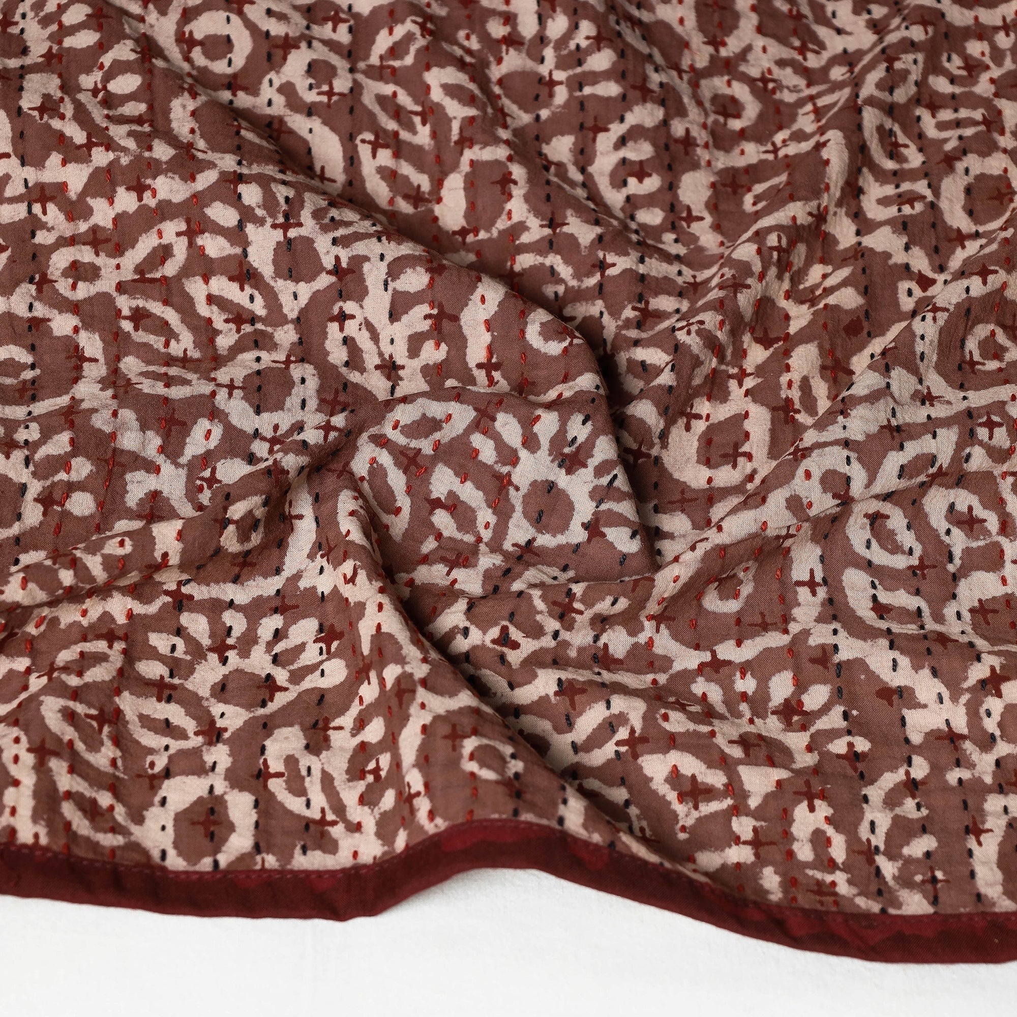 ARTISAN HAND BLOCK PRINTS Brown - Bagru Block Printed Tagai Work Cotton Stole - view 2