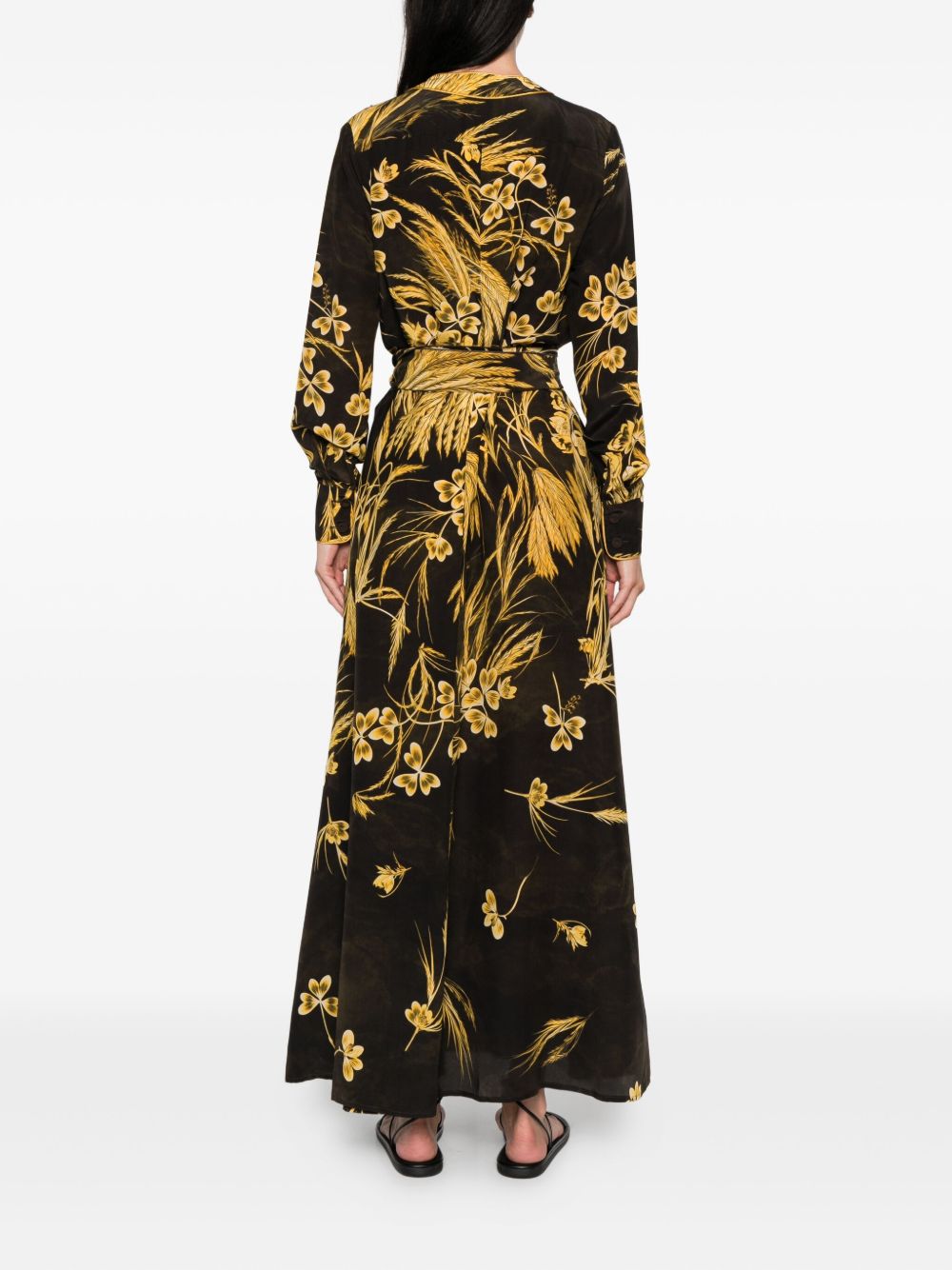 F.R.S . V-neck long sleeves Silk blend printed maxi dress - view 3