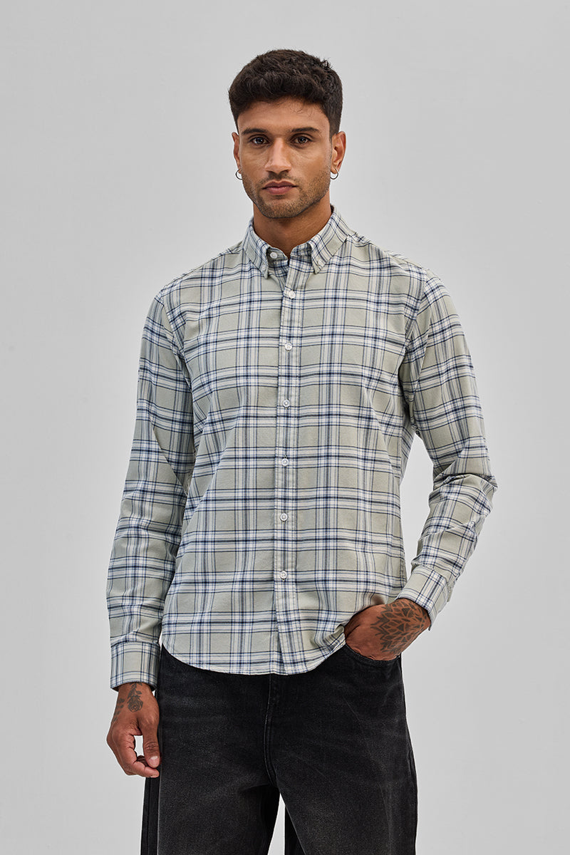 SNITCH Light Grey Checks Slim Fit Shirt - view 6