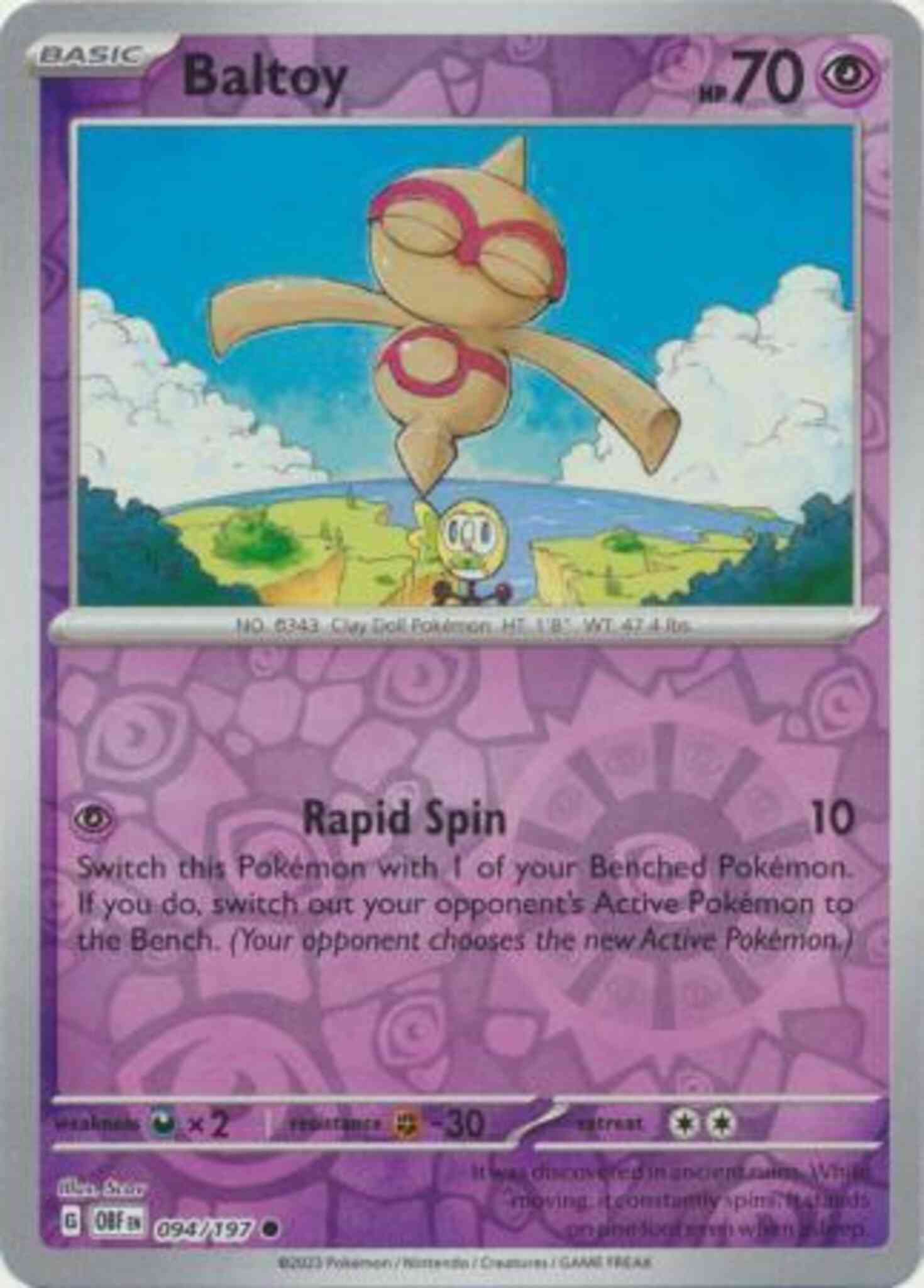 Common sv03-094 reverse – Pokémon Baltoy - 094/197 - Common [sv03-094] [Reverse Holo]