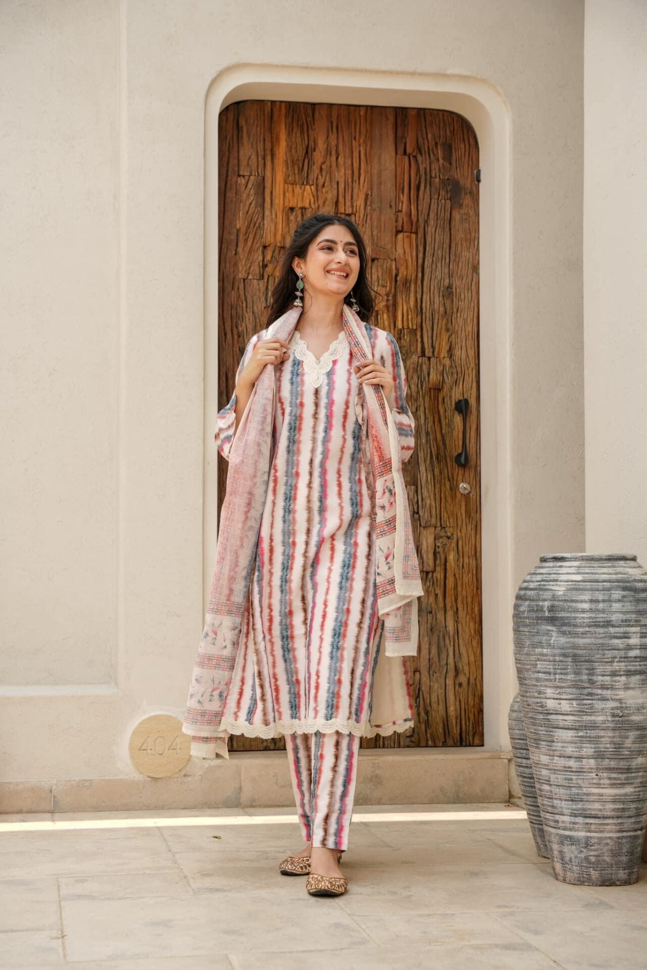 Idaho-o Ivory cotton kurta set - view 4