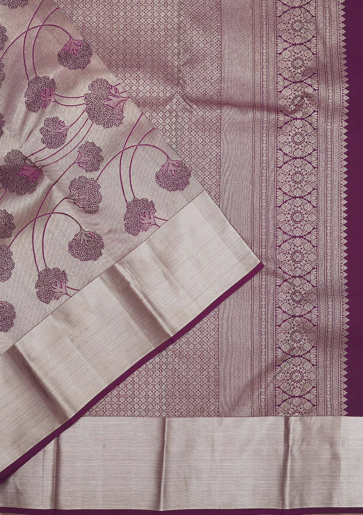 Koskii Wine Zariwork Pure Silk Saree – Women's - view 3