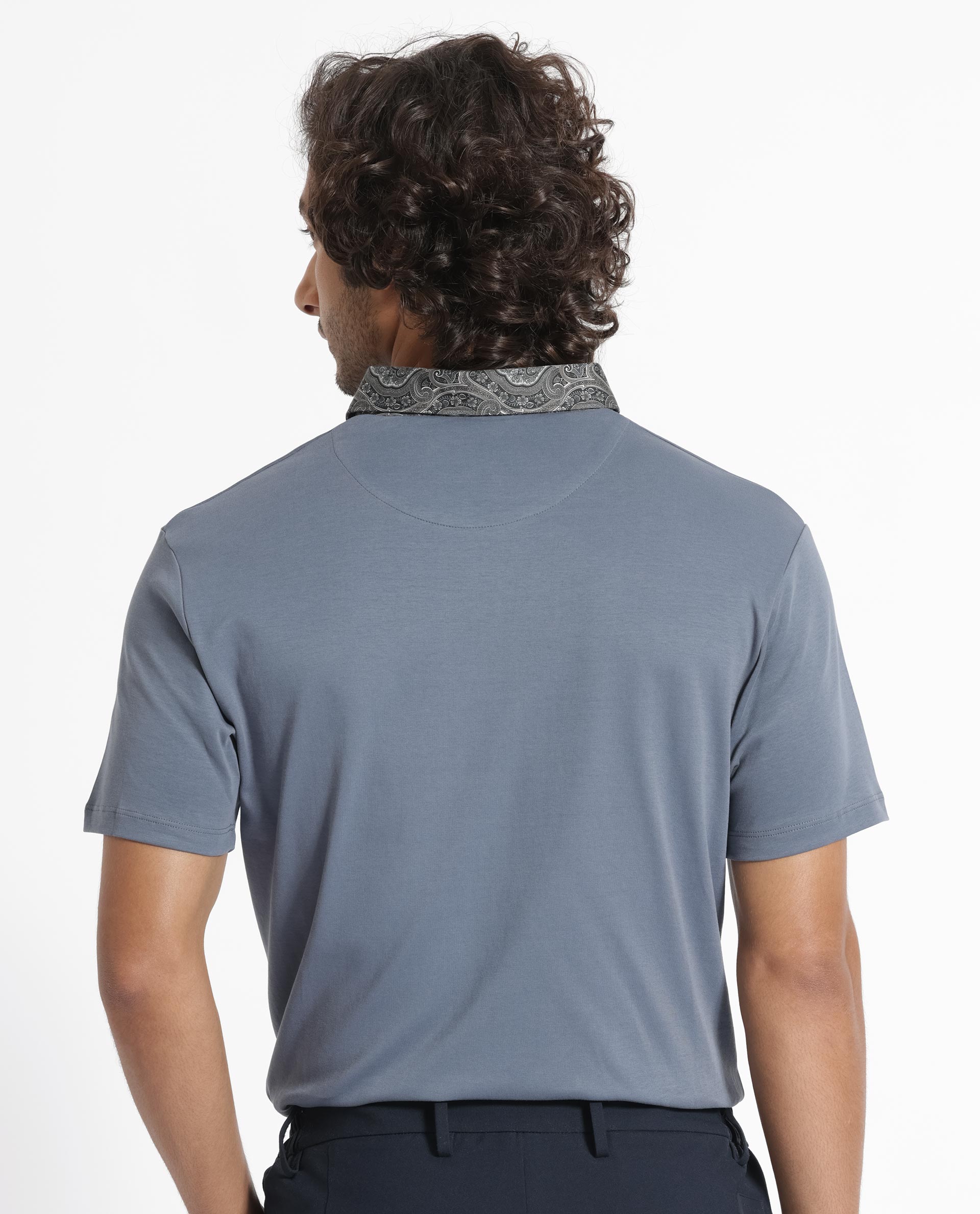 Rare Rabbit Men's Ringer-1 Grey Cotton Fabric Printed Collar Neck Half Sleeves Polo T-Shirt - view 9