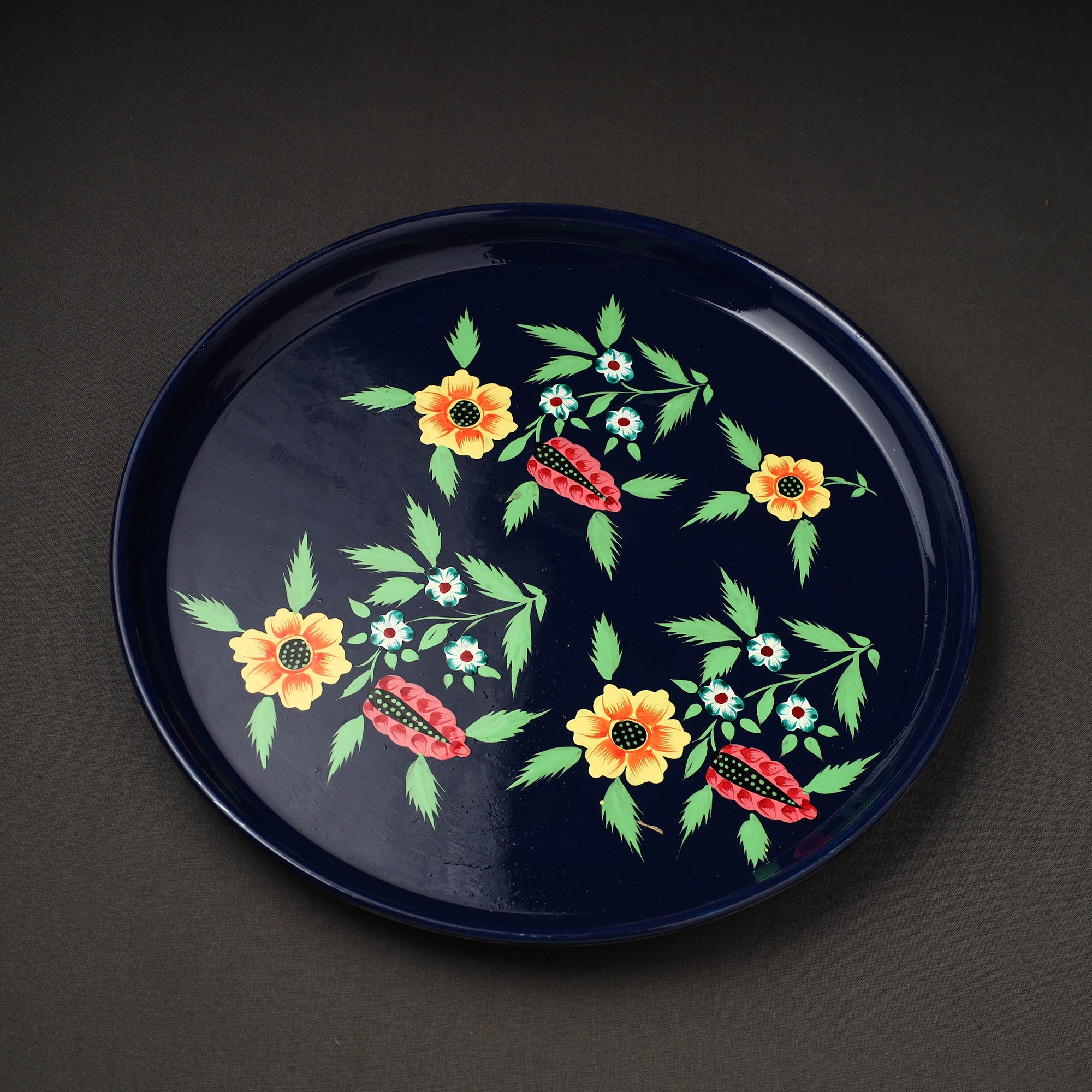 AAYAAS Blue - Floral Handpainted Enamelware Stainless Steel Plate - view 2