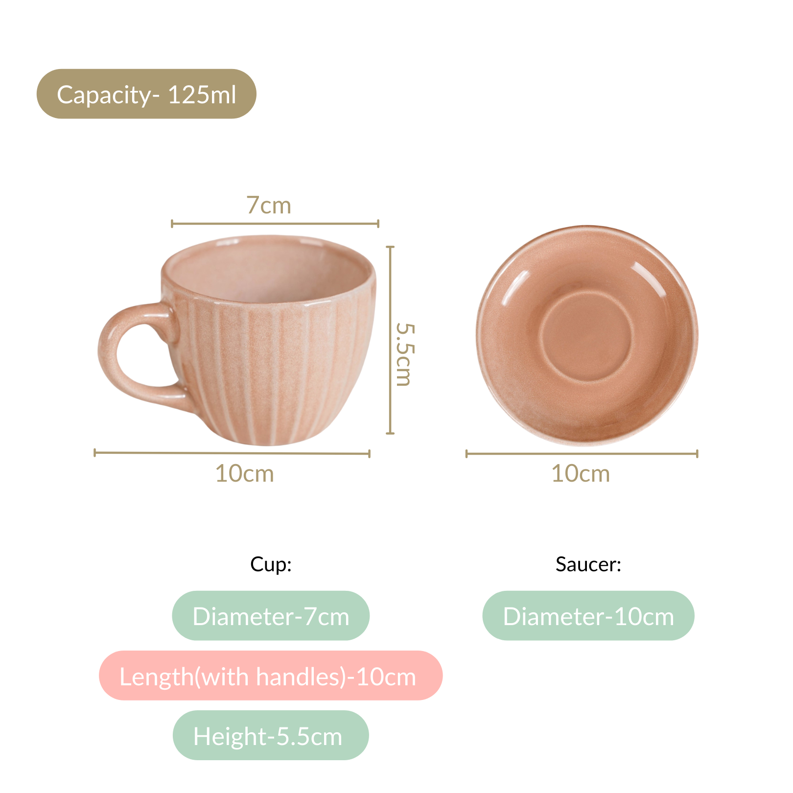 Nestasia Costola Ceramic Tea Cup And Saucer Set Of 4 Pink 125ml - view 4