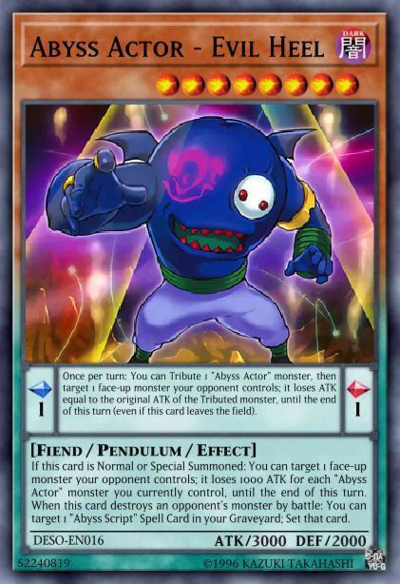 Yu-Gi-Oh! Abyss Actor - Evil Heel - DESO-EN016 - Secret Rare - 1st Edition