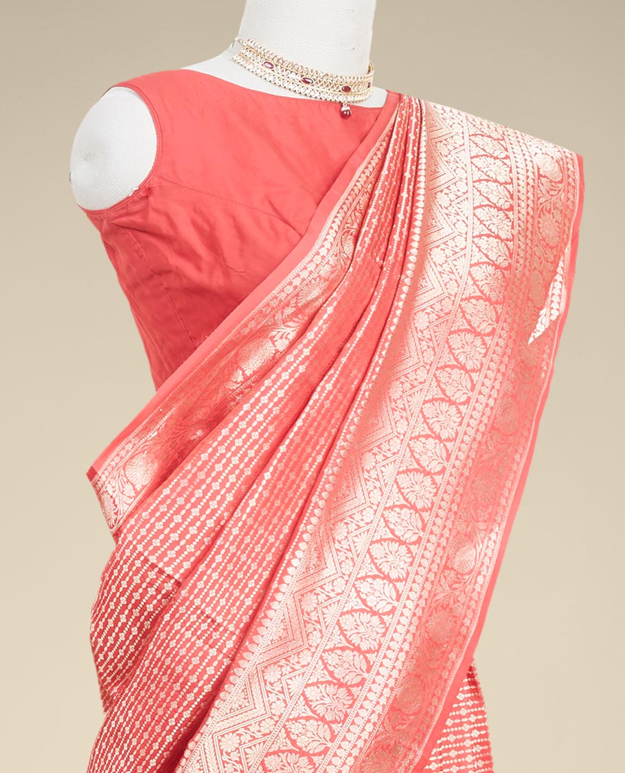 Pothys Red striped design banaras silk saree with self intricate border