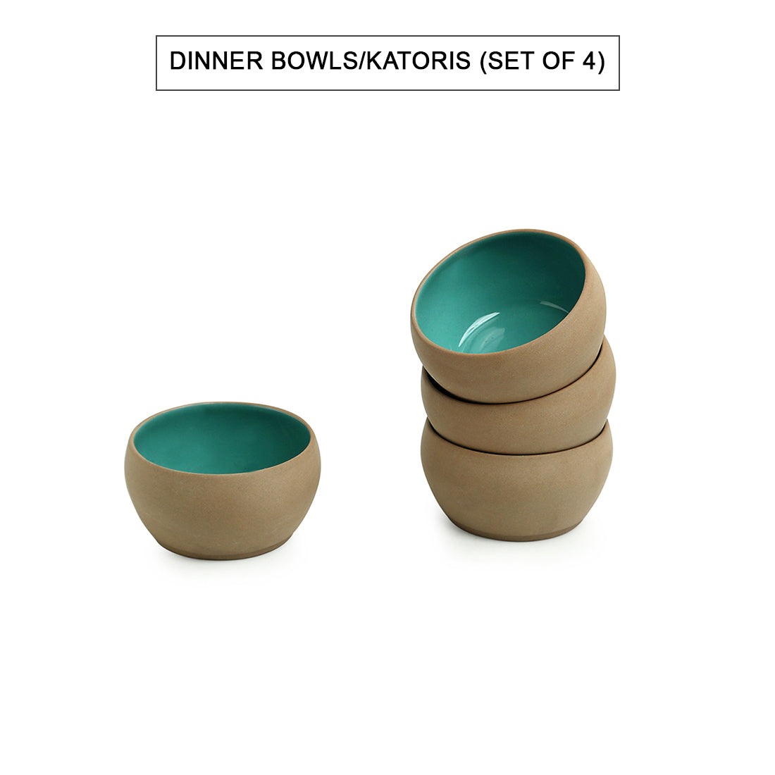 EXCLUSIVELANE 'Earthen Turquoise' Hand Glazed Dinner Plates With Serving Bowls & Katoris In Ceramic (10 Pieces, Serving for 4, Microwave Safe) - view 5