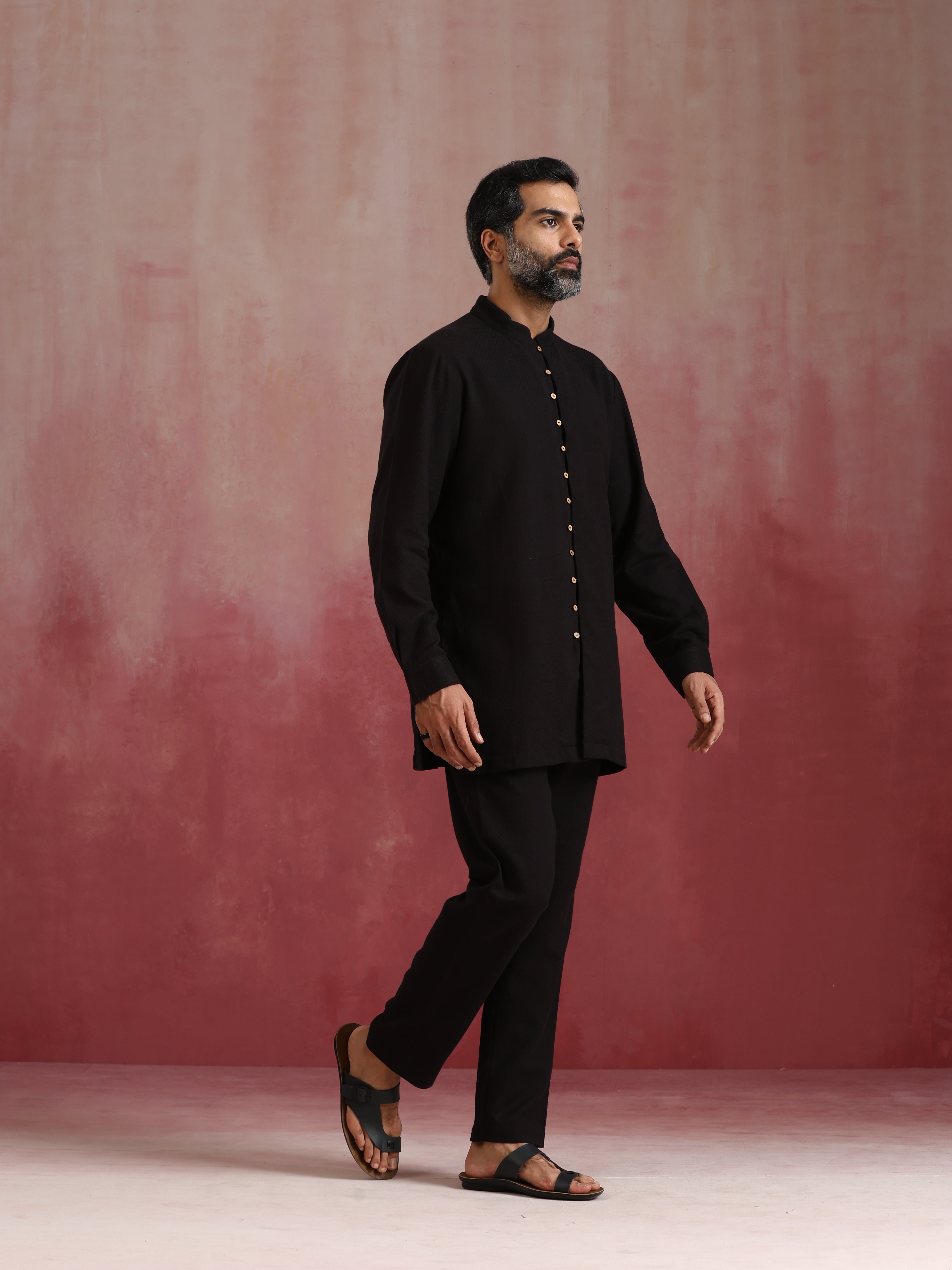 trueBrowns Men's Black Cotton Dobby Co-ord Set - view 3
