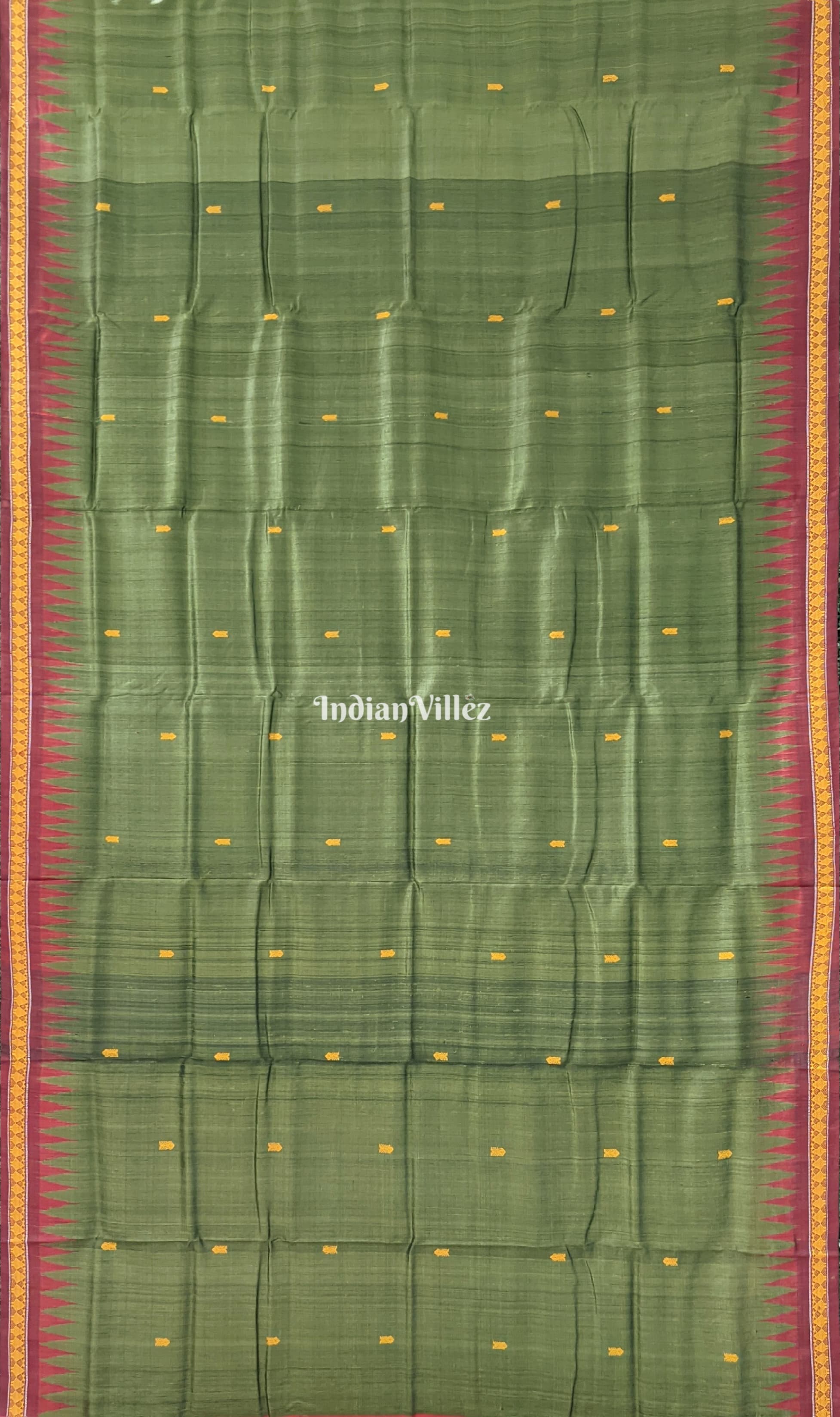 IndianVillèz Mehendi Green Garden Themed Gopalpur Tussar Silk Saree (State Award Nominated) - view 3