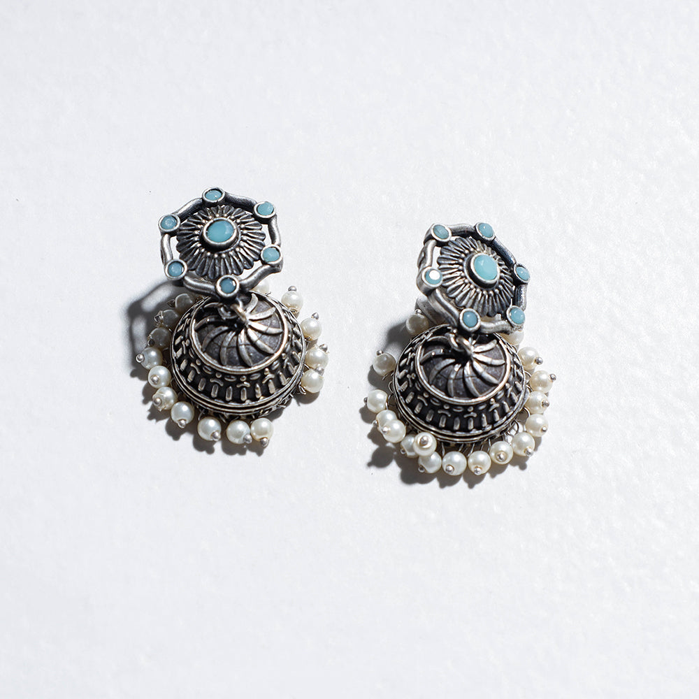 WHITE RIVER STORIES Antique Finish Oxidised German Silver Jhumki Earrings - view 2