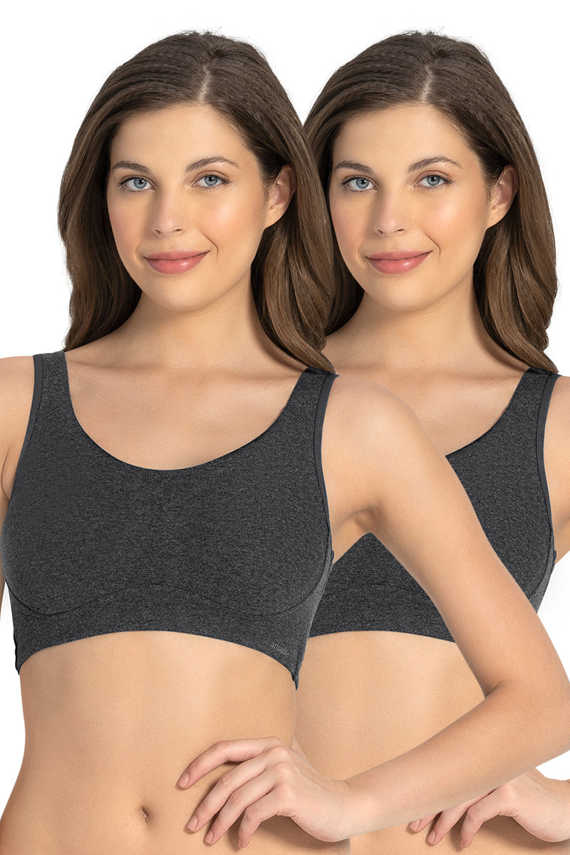 Amante All Day Lounge Non-padded & Non-wired Bra Pack of 2 - Dark Grey Marl-Dark Grey Marl