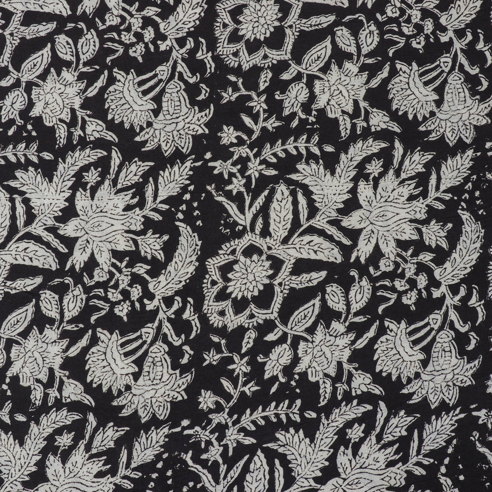 KUSUMLATA Black with White Block Printed Cotton Bagru Fabric 08 - view 3