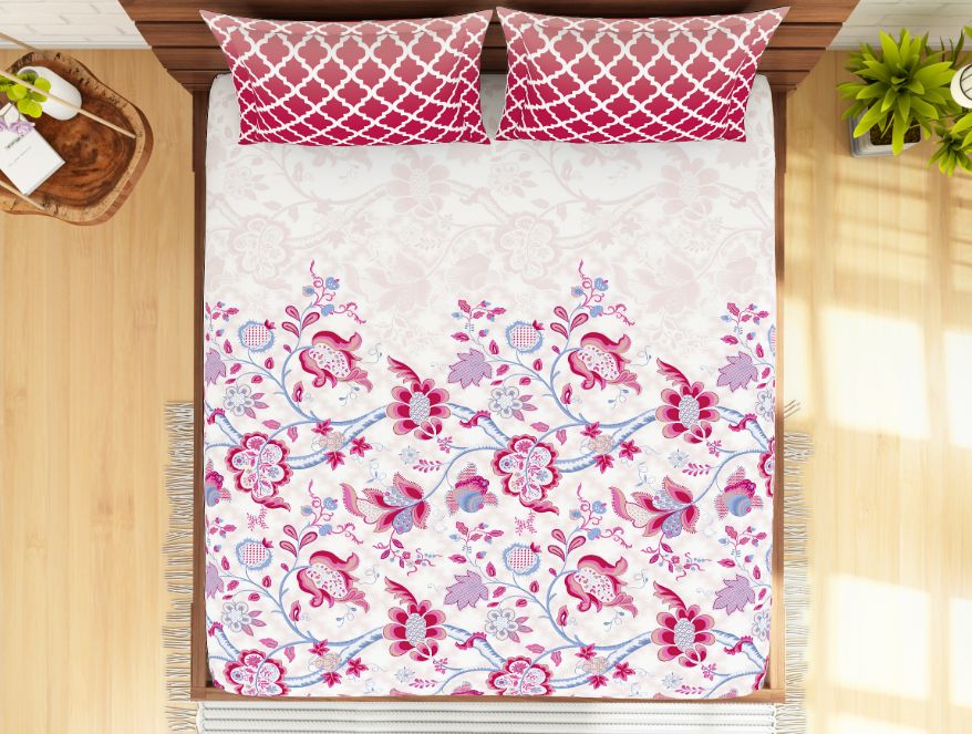Spaces India Floral Pink 100% Cotton Queen Fitted Sheet - Atrium By Spaces - view 4