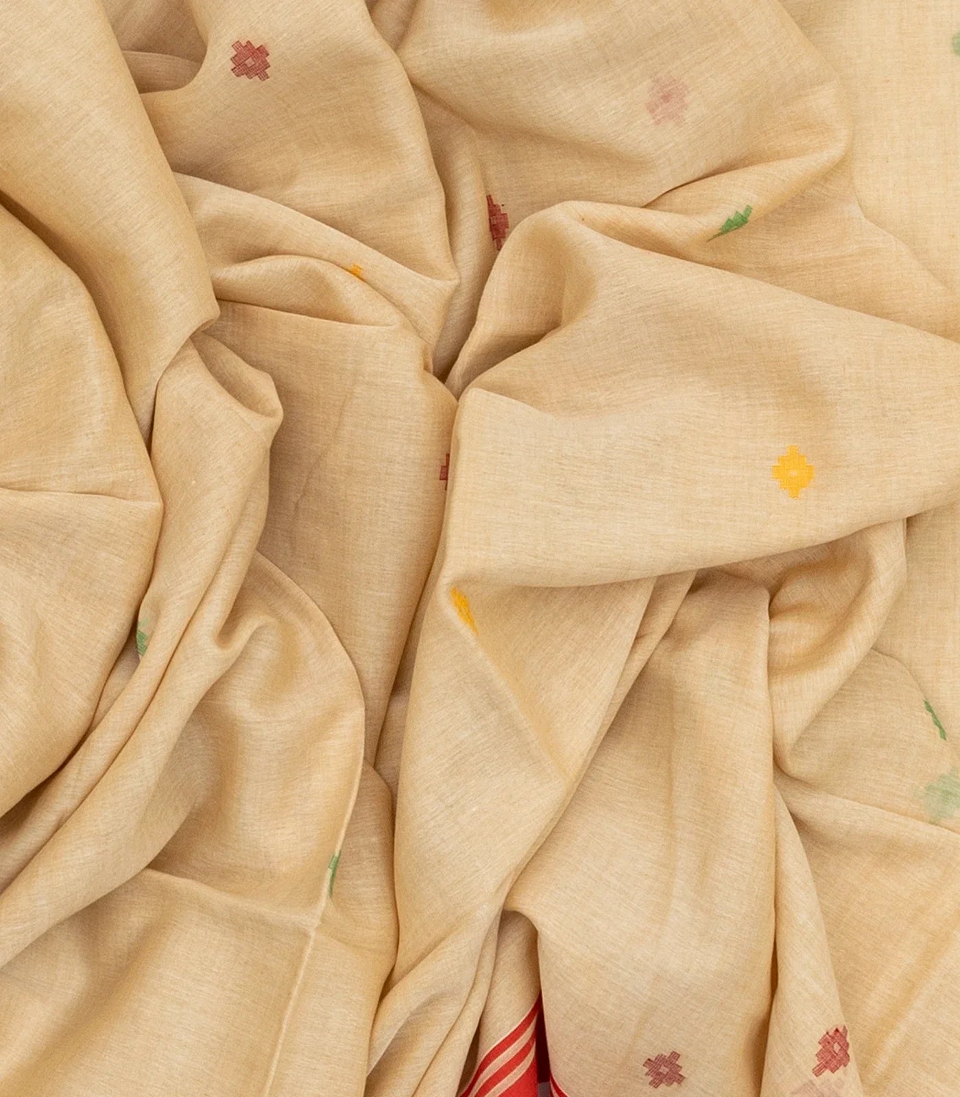 RmKV Beige Handloom Bengal Cotton Saree With Plus Buttas - view 3