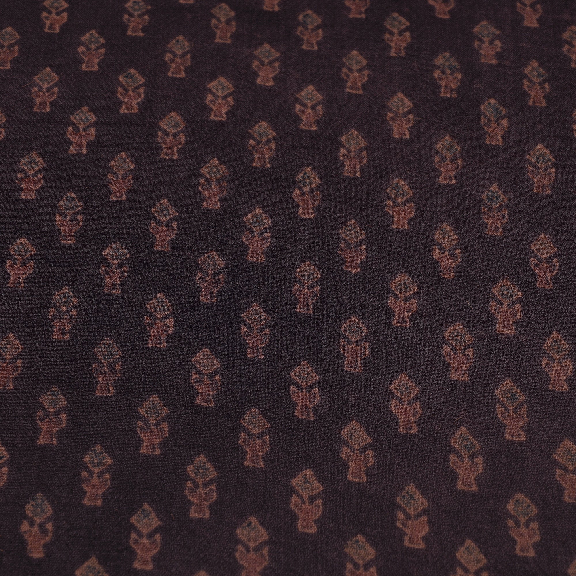 AJRAKH BY JABBAR KHATRI Brown - Pure Wool Handloom Ajrakh Hand Block Printed Fabric - view 5