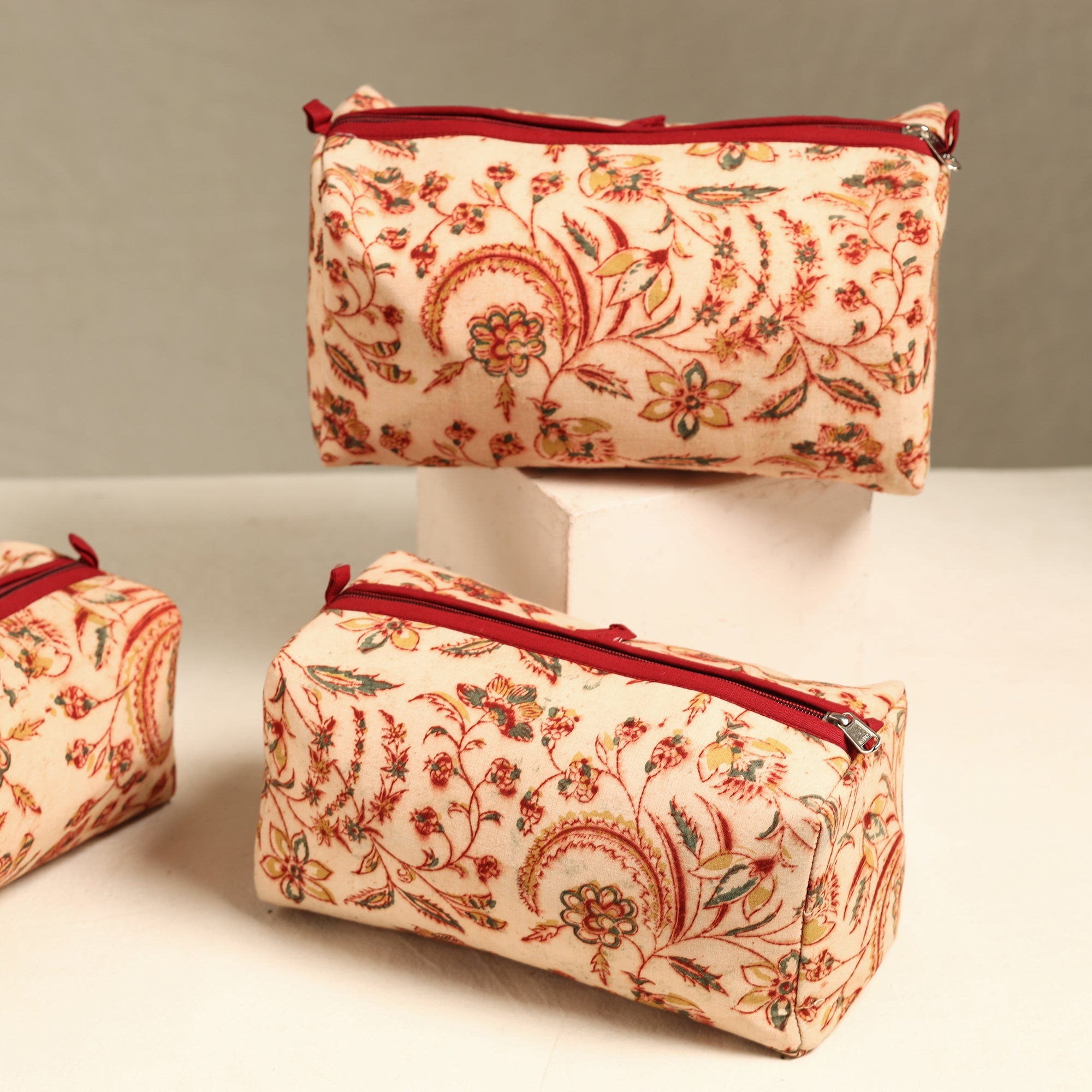 ITOKRI CRAFTS INITIATIVE Beige - Handmade Cotton Toiletry Bags (Set of 3) 14 - view 2