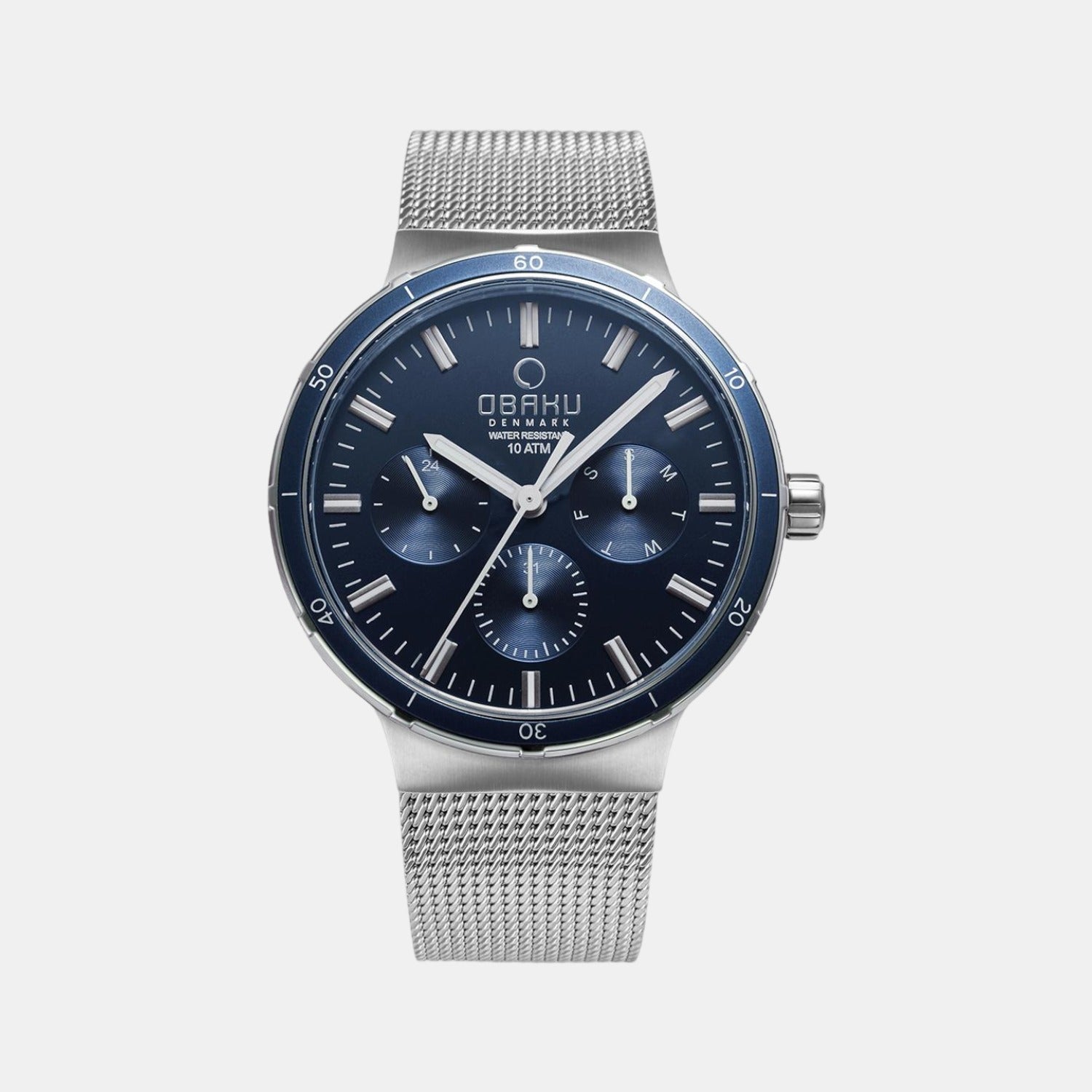 Obaku Dyb Cyan Men Quartz Blue Dial Chronograph Stainless Steel Watch V220GMCLMC