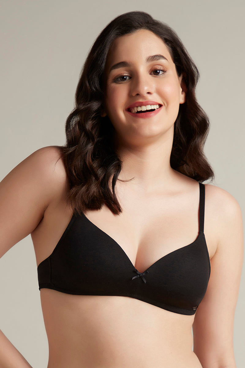 Amante Smooth Style Padded Non-Wired Cotton Bra - Black