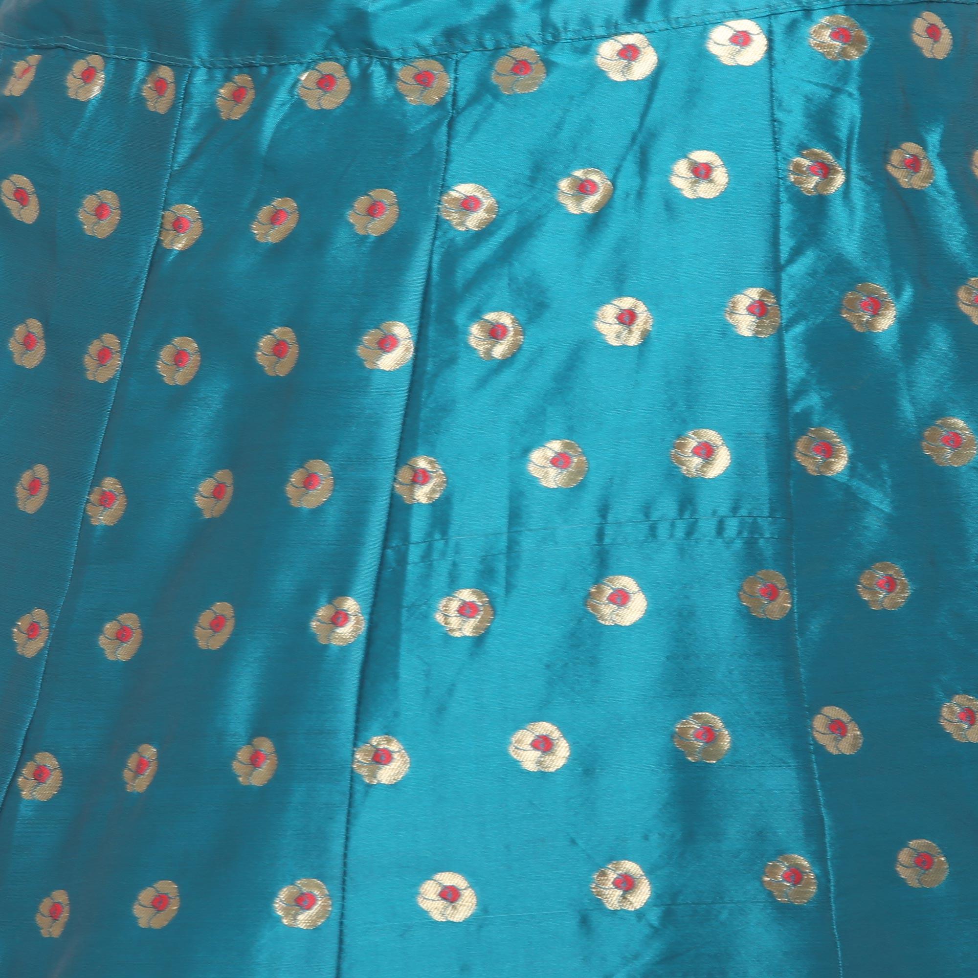 Peachmode Blue-Red Festive Wear Woven Jacquard Lehenga Choli - view 3