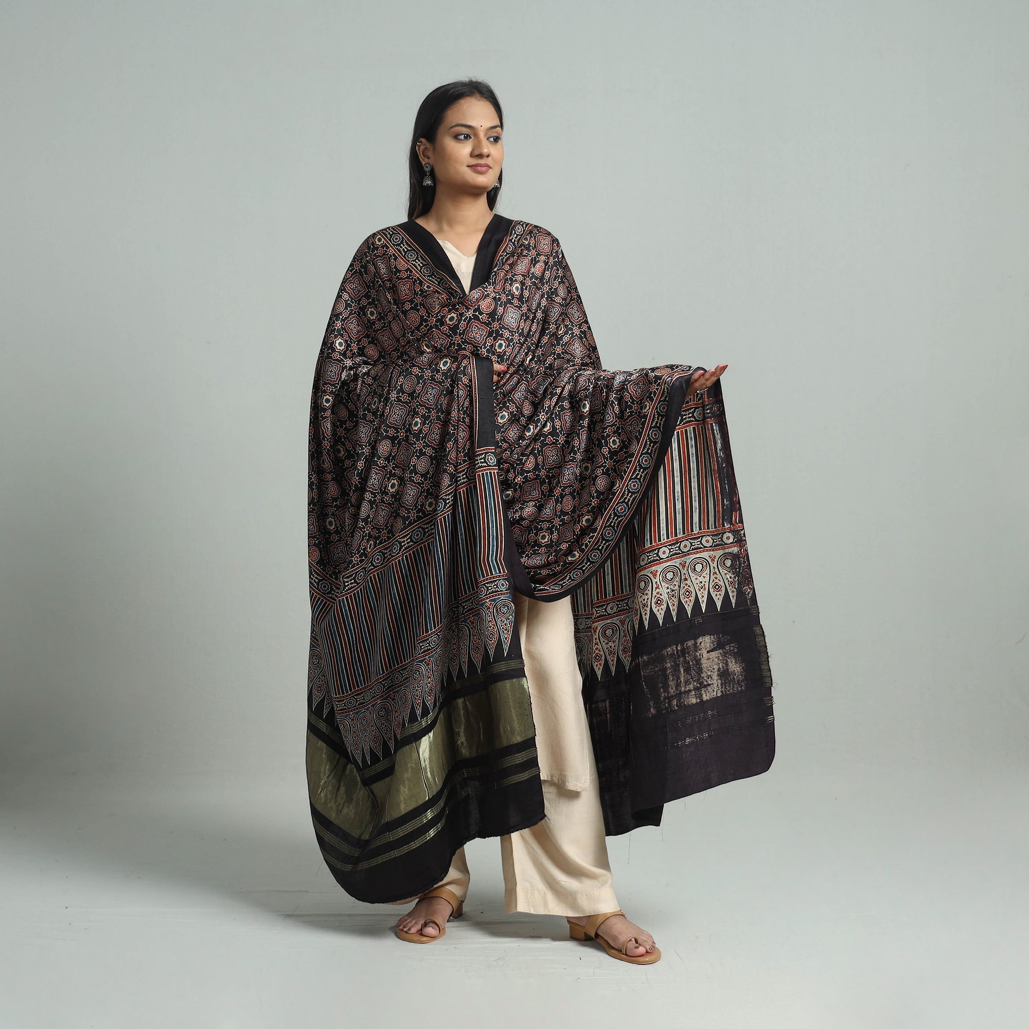KACHCHH JI CHHAAP Black - Modal Silk Block Print Ajrakh Dupatta 86 - view 2