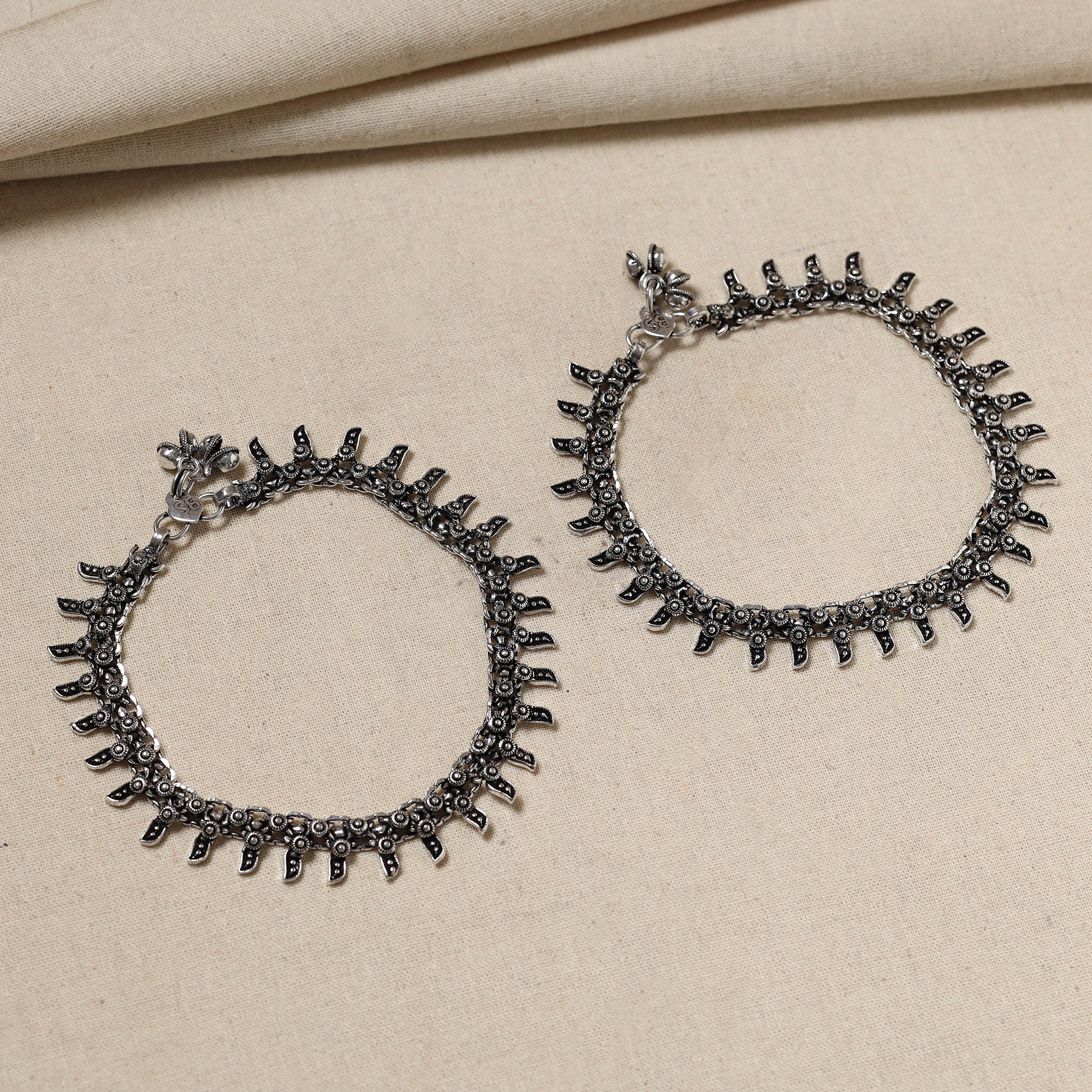 WHITE RIVER STORIES Antique Finish Oxidised German Silver Payal (pair)