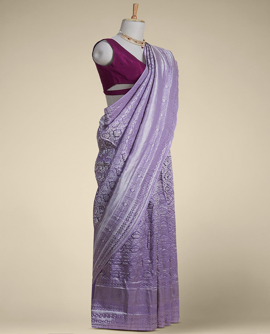 Pothys lavender intricate zari design pure crepe saree with self zari design border - view 2