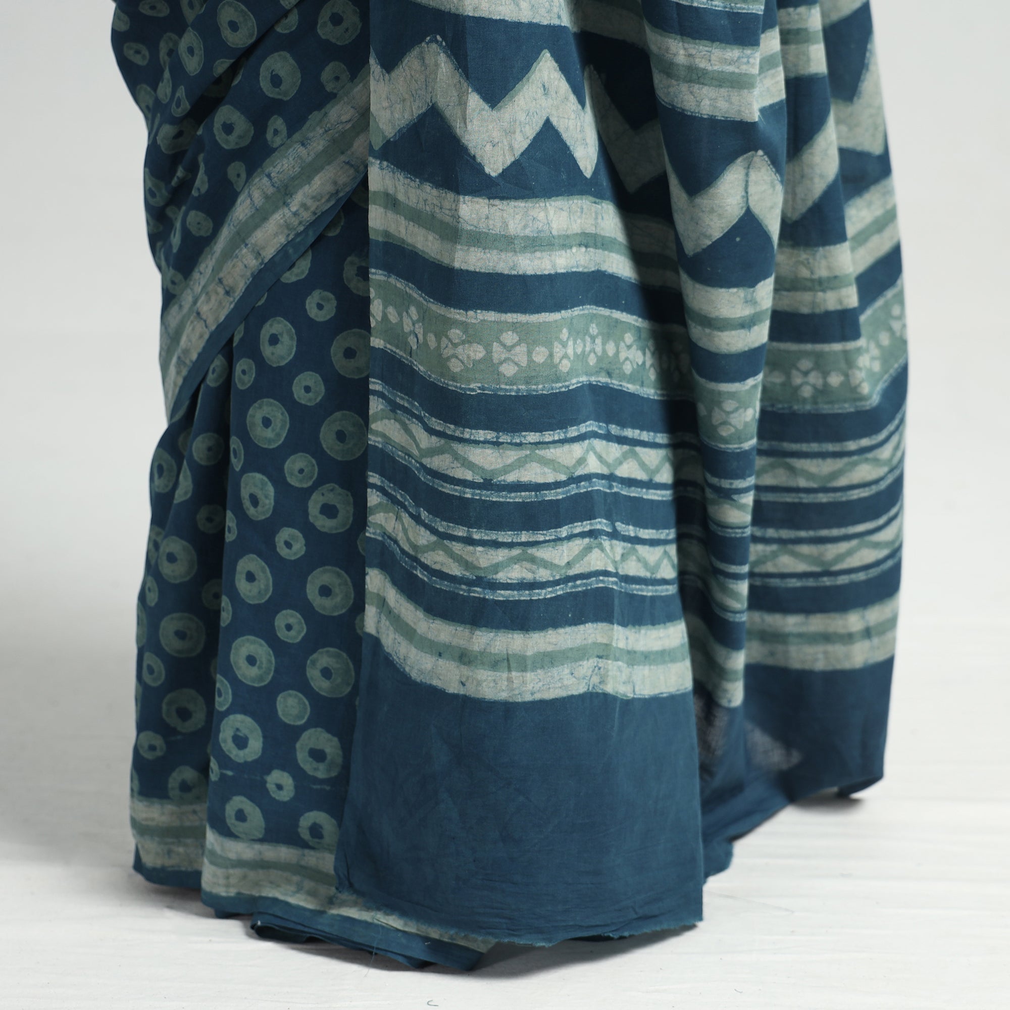 HAVELI CHRONICLES Blue - Akola Hand Block Printed Cotton Saree - view 5