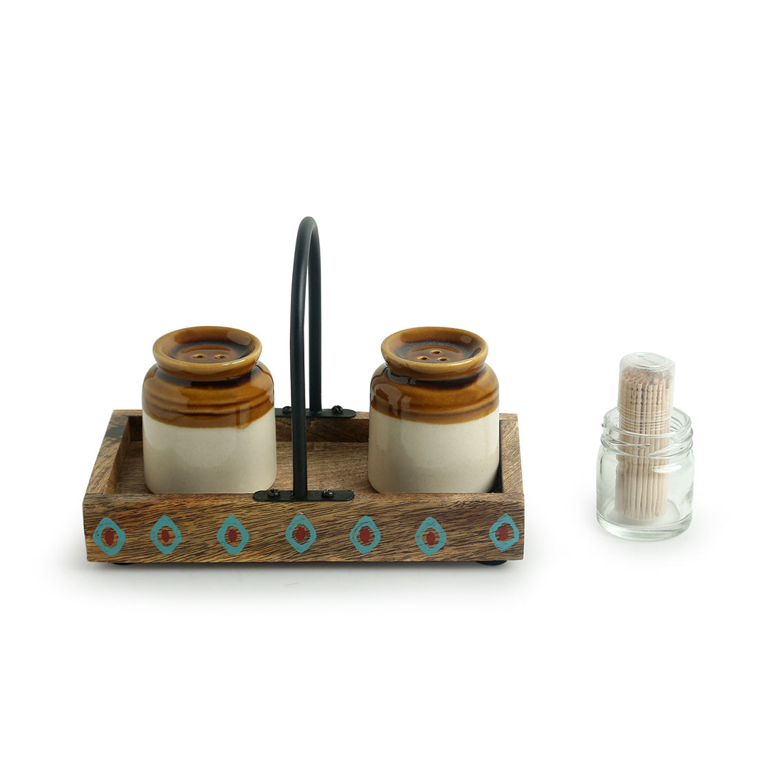 EXCLUSIVELANE 'Old Fashioned Martaban' Salt & Pepper Shaker Set With Toothpick Holder & Tray (110 ML) - view 4