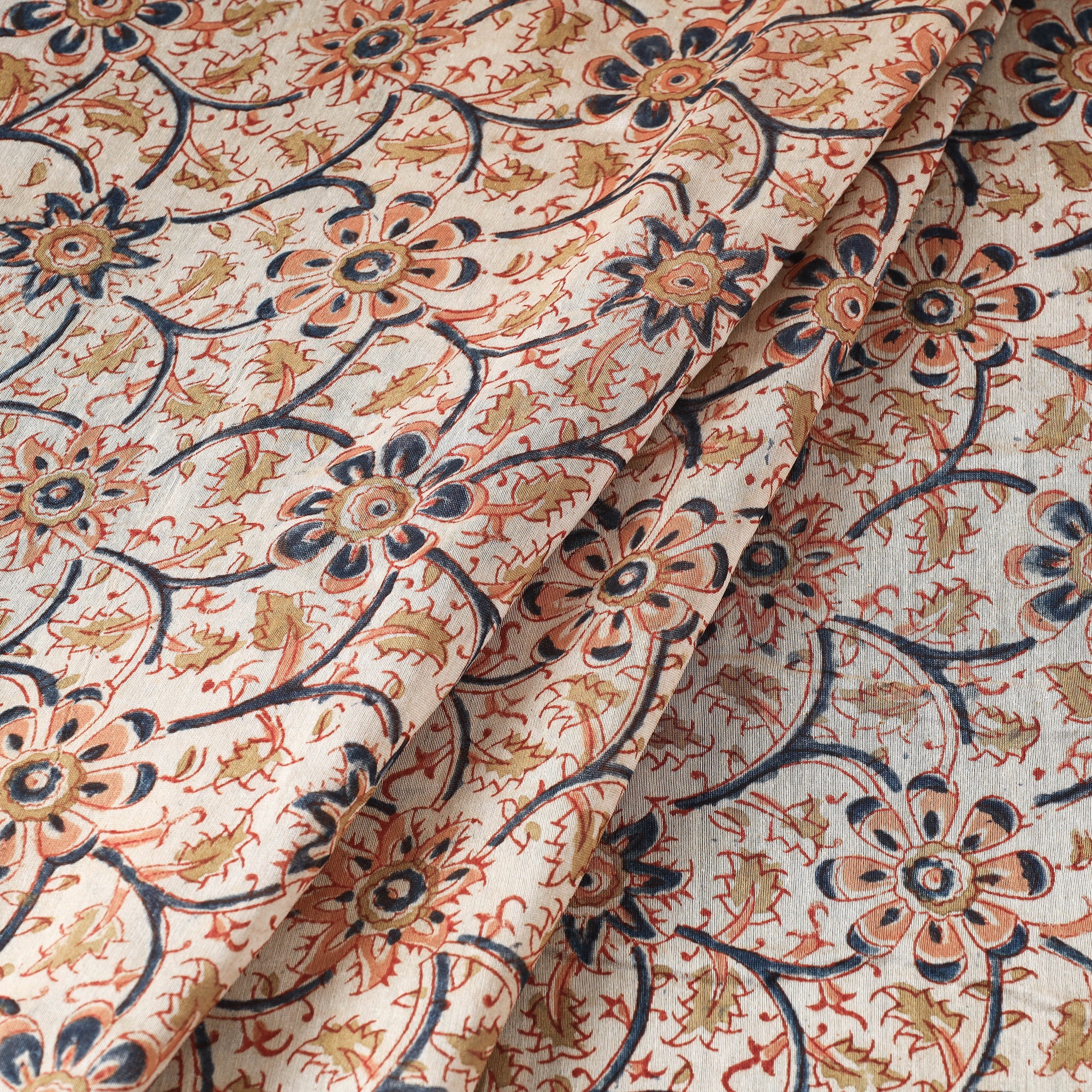 PITCHUKA SRINIVAS KALAMKARI PEDANA Beige - Pedana Kalamkari Block Print Chanderi Silk Fabric - view 2