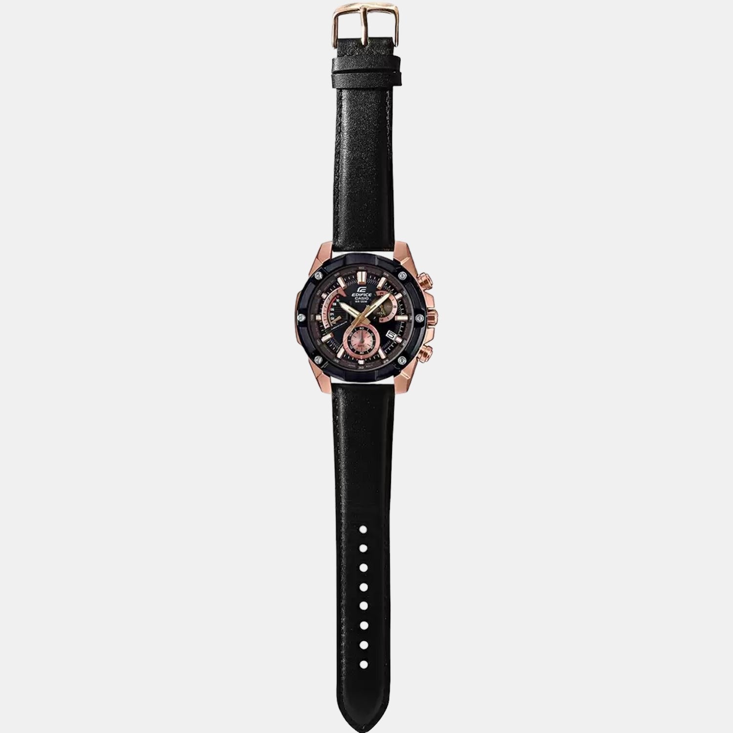 Casio Edifice Men Quartz Black Dial Chronograph Leather Watch EX393 - view 6