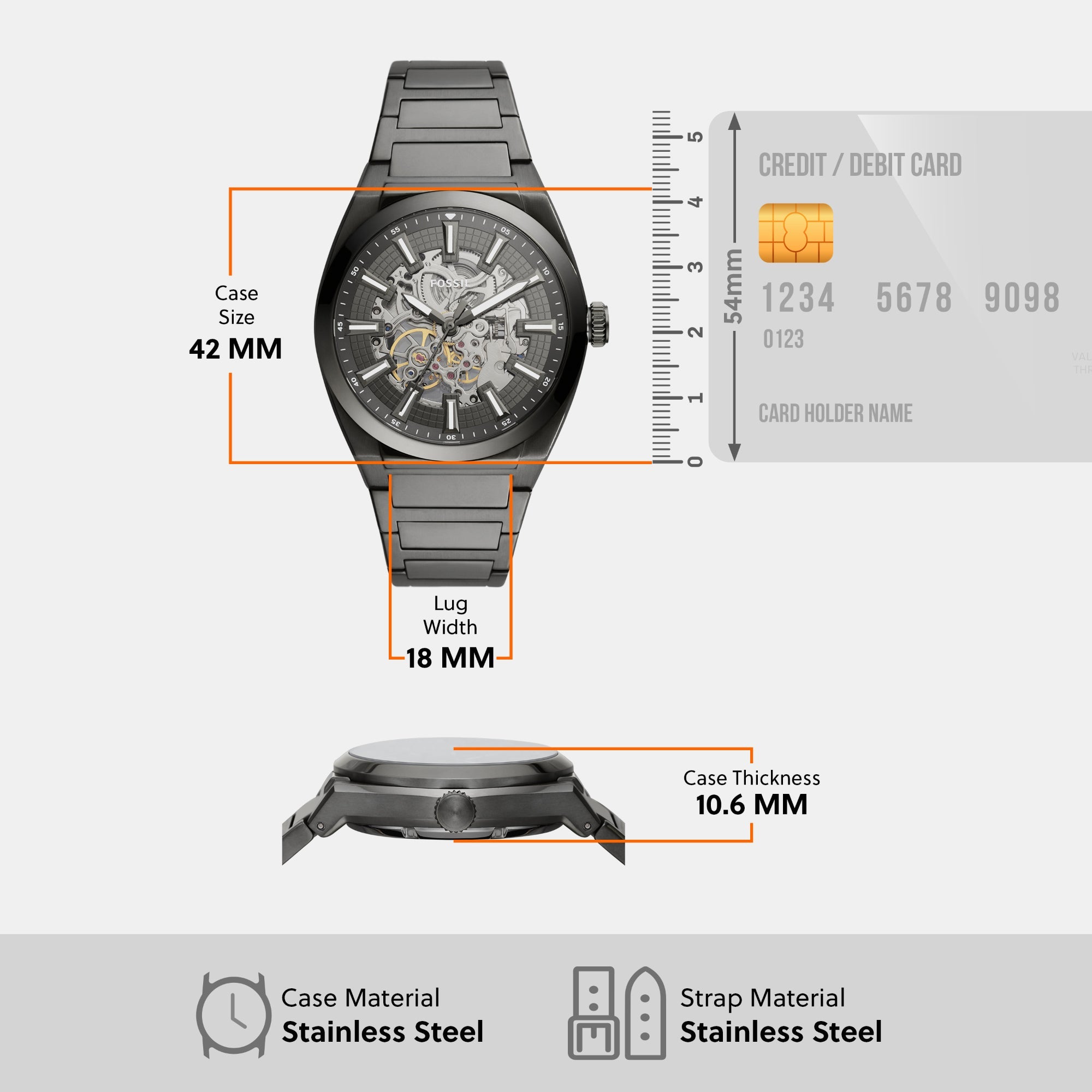 Fossil Everett Men Automatic Grey Dial Analog Stainless Steel Watch ME3206 - view 5