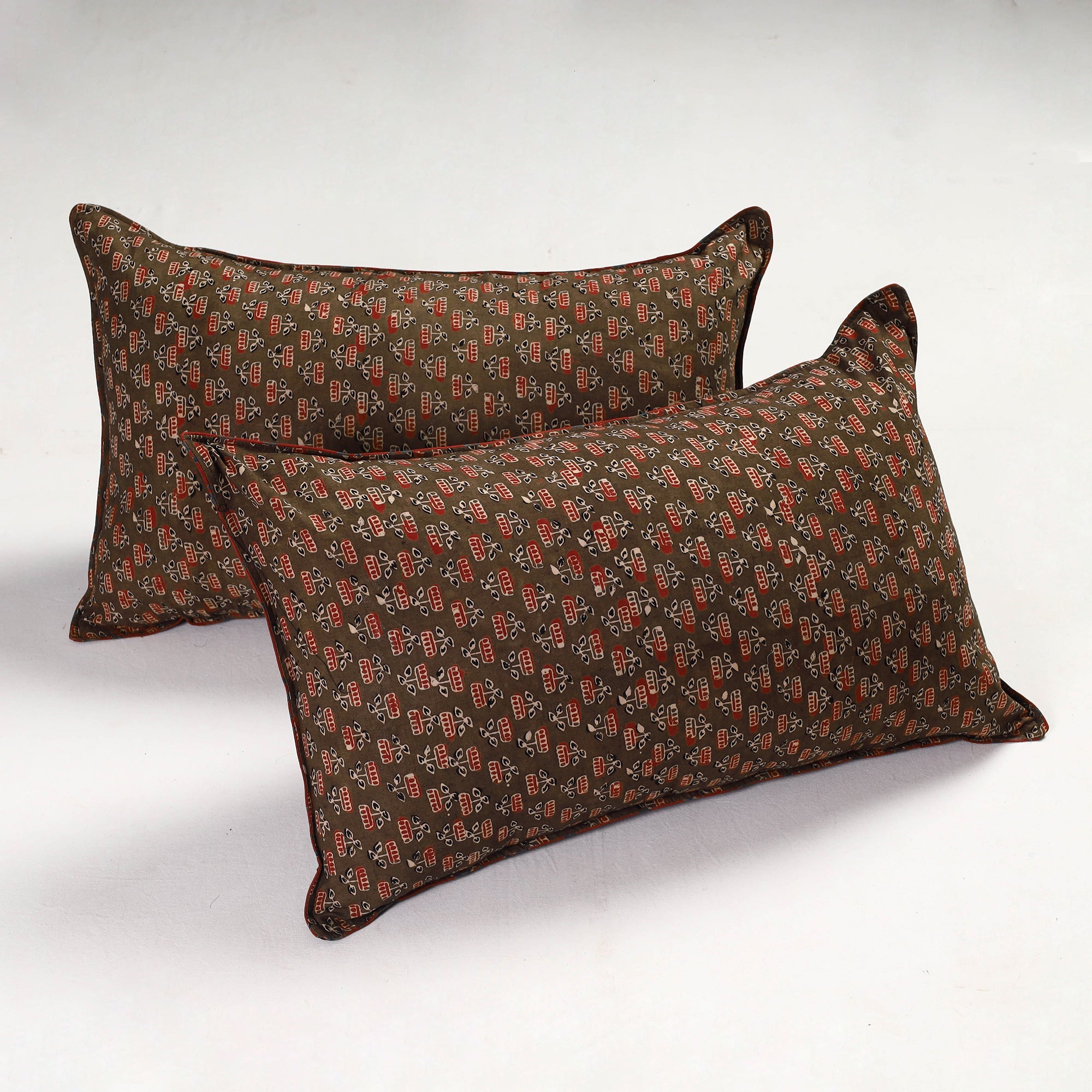 KACHCHH JI CHHAAP Set of 2 - Ajrakh Block Printed Cotton Pillow Covers (26 x 17 in)