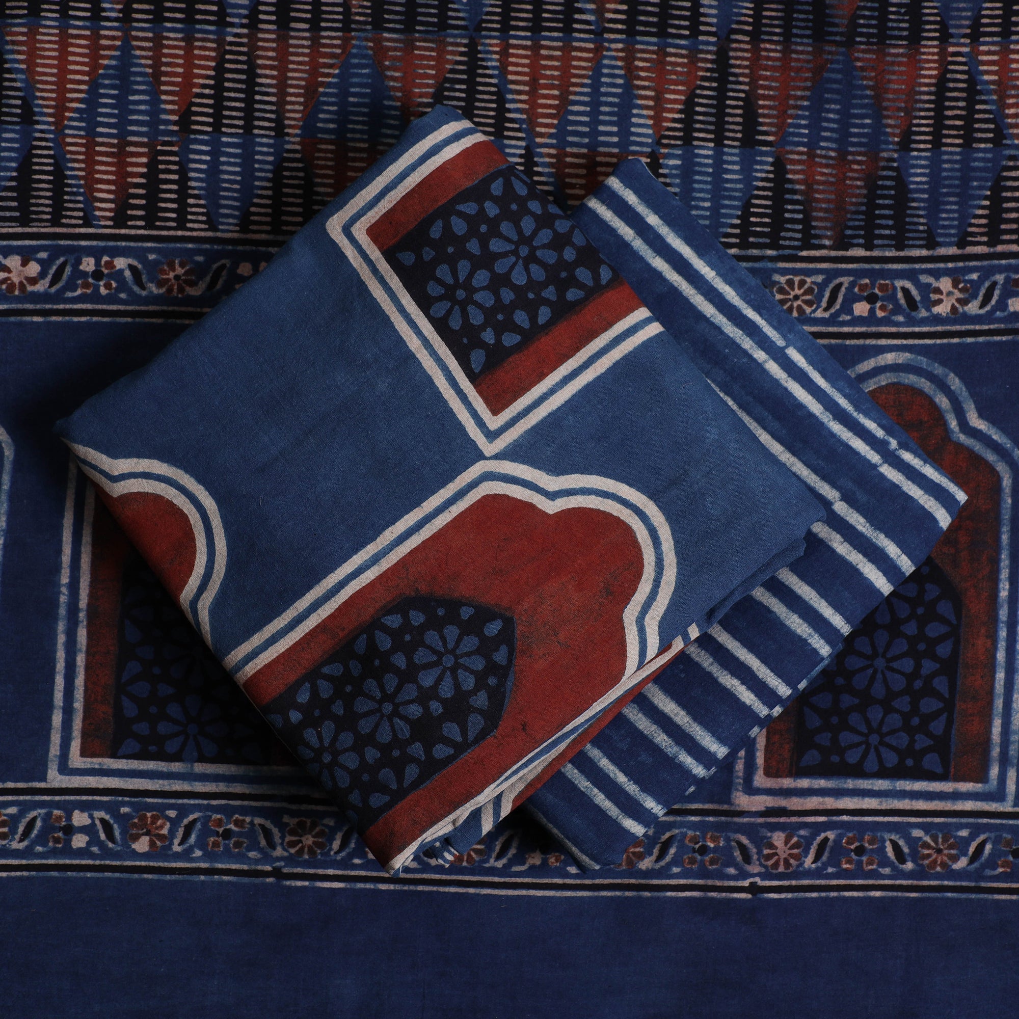 KACHCHH JI CHHAAP Blue - 3pc Ajrakh Hand Block Printed Cotton Suit Material Set - view 2