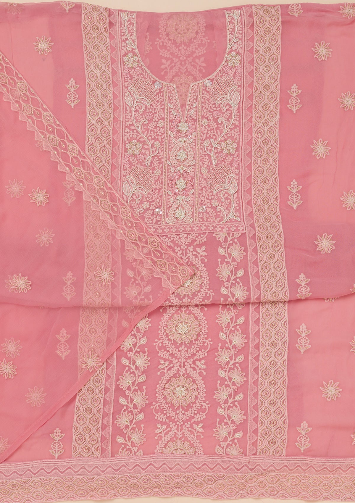Koskii Pink Chikankari Georgette Unstitched Salwar Suit - view 3