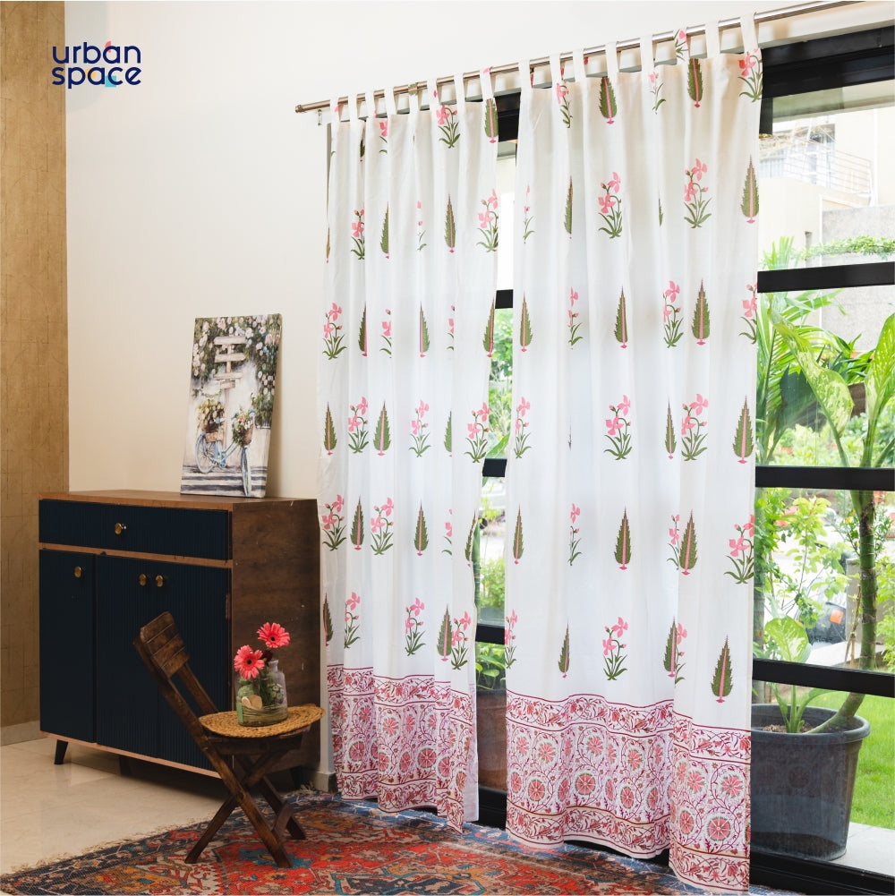 Urban Space -Home Furnishing Store 100% MalMal Cotton Curtains, Semi-Transparent with Tab Top, Pack of 2 Curtains - Royal Heritage Pink - view 2