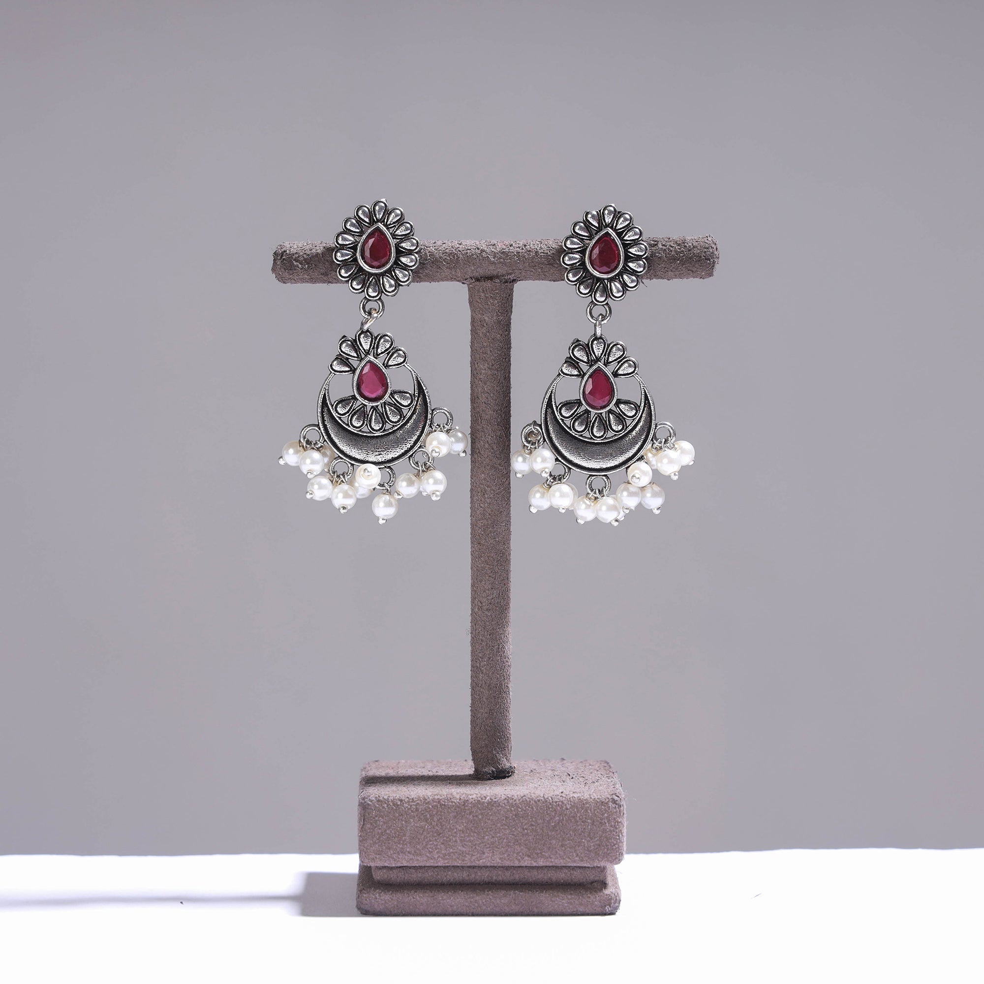 WHITE RIVER STORIES Antique Silver Finish Oxidised Brass Base Earrings