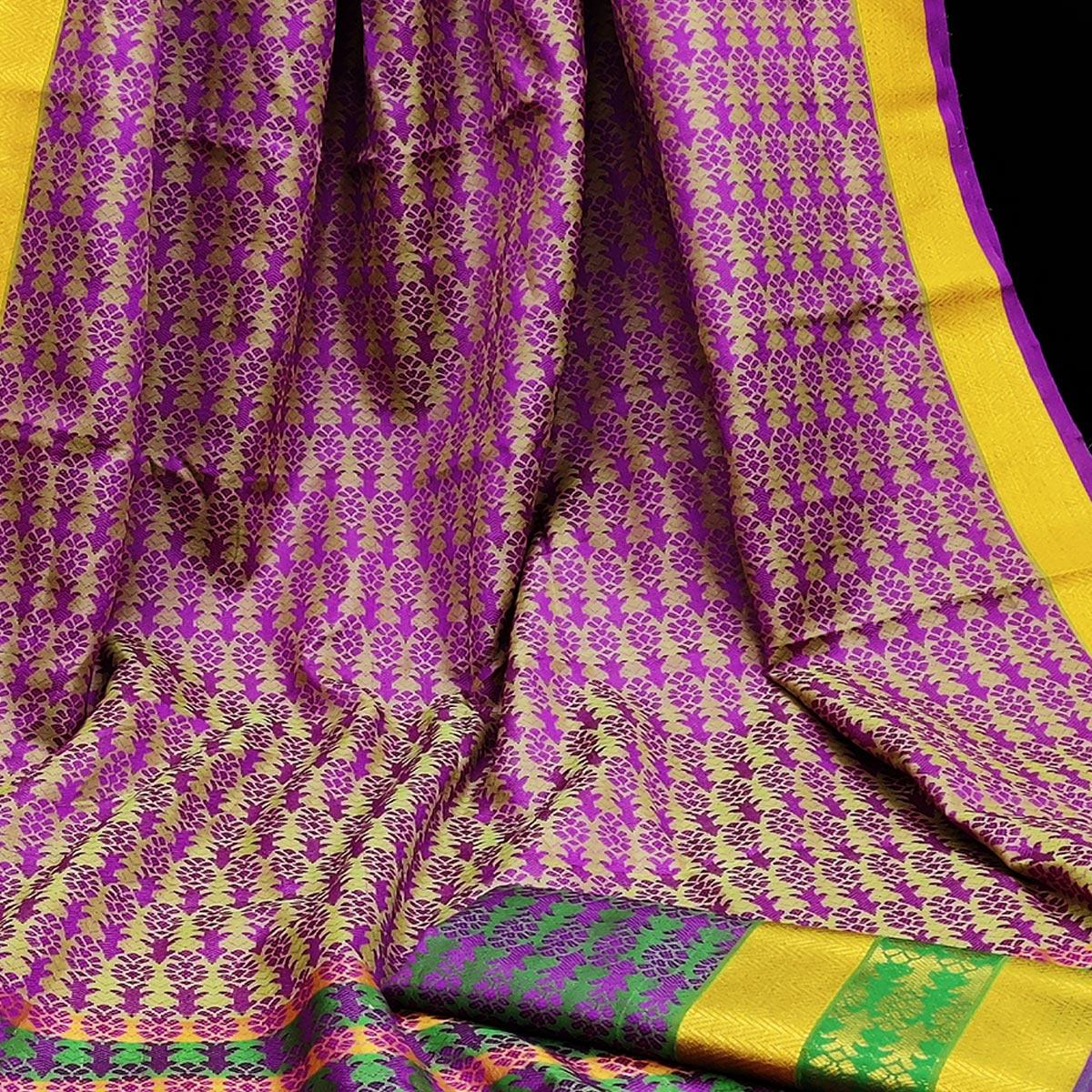 Peachmode Glorious Magenta Colored Festive Wear Woven Jacqaurd Silk Saree - view 2