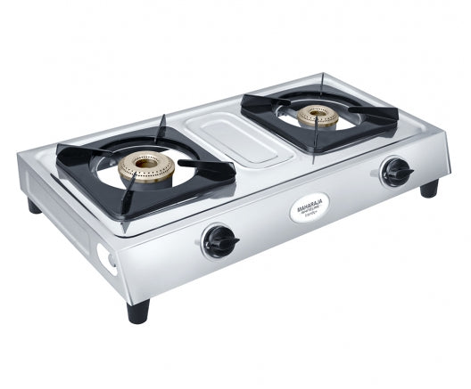 Maharaja Whiteline Trendy Plus 2 Burner Glass Top Gas Stove | Silver - view 2