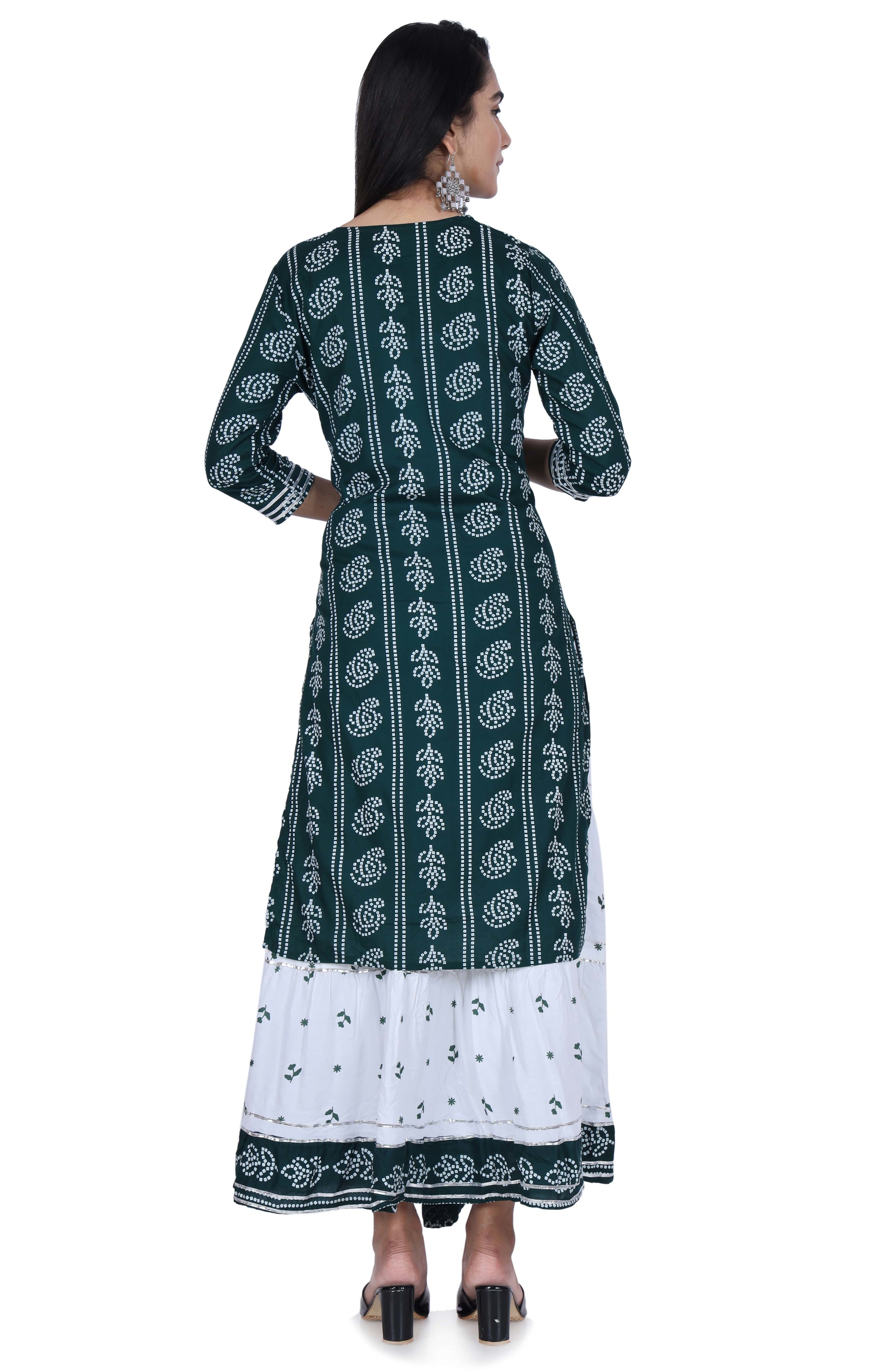 Fab Alchemy Green Printed Cotton Kurta and Skirt Set - view 5