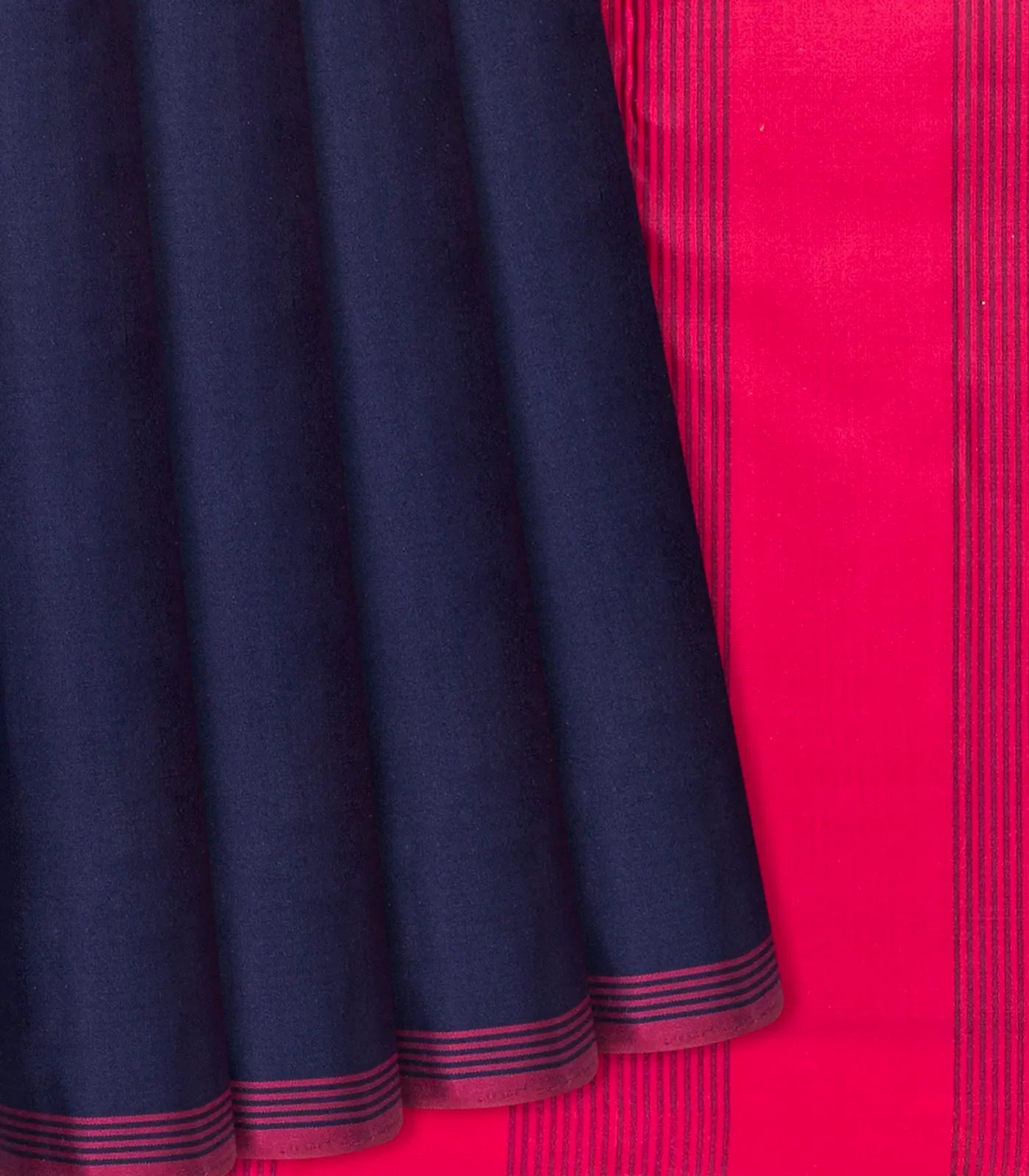 RmKV Navy Blue Handloom Soft Silk saree With Pink Pallu-Navy Blue