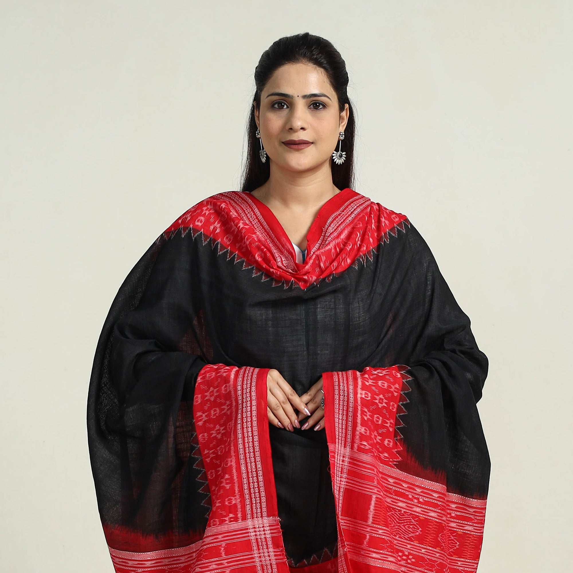 ASHOKA ASSEMBLE - CELEBRATING CRAFTS OF ODISHA Black - Sambalpuri Ikat Weave Handloom Cotton Dupatta 45 - view 3