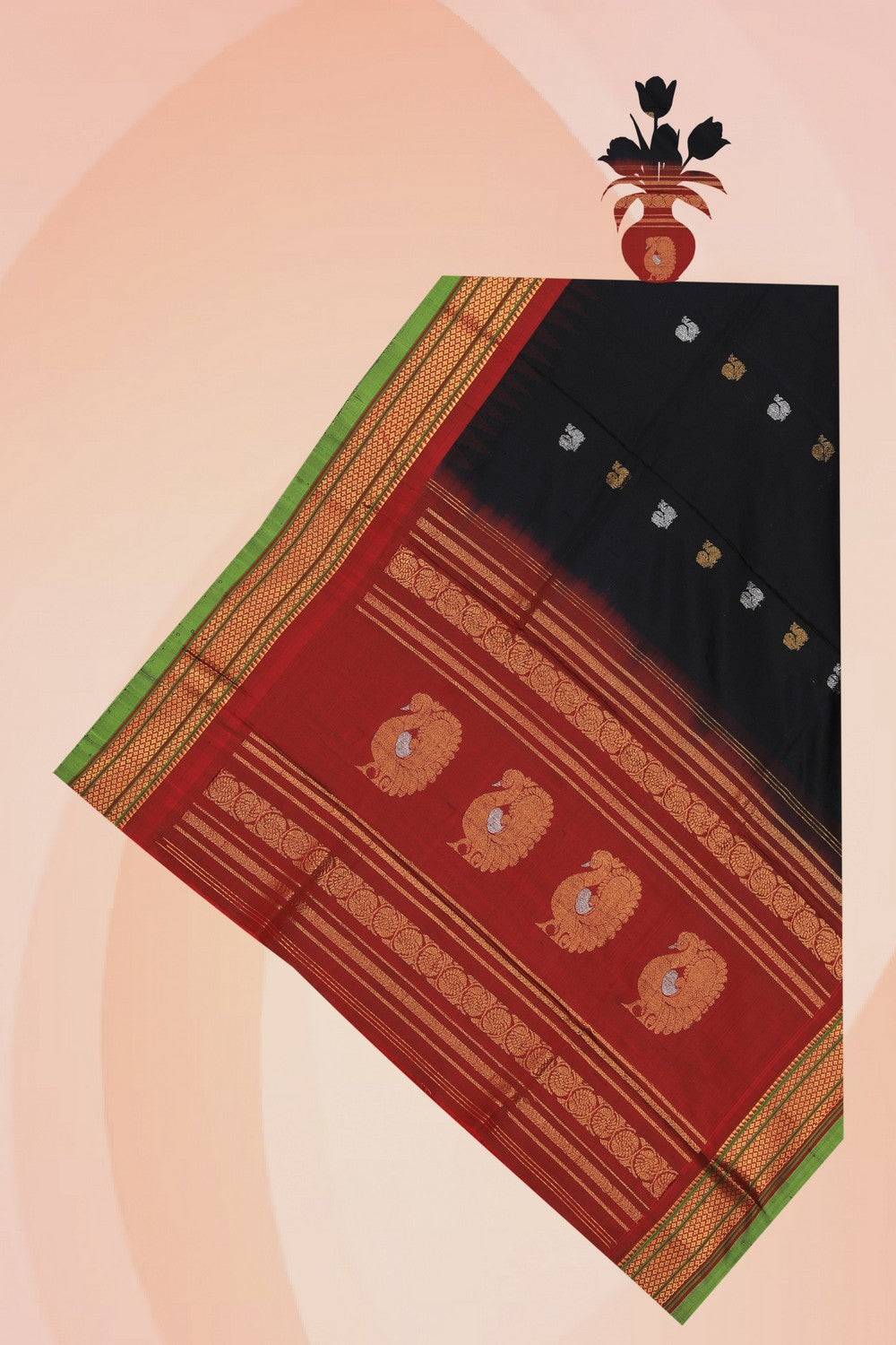 Kalanjali Gadwal Silk Black Dupatta