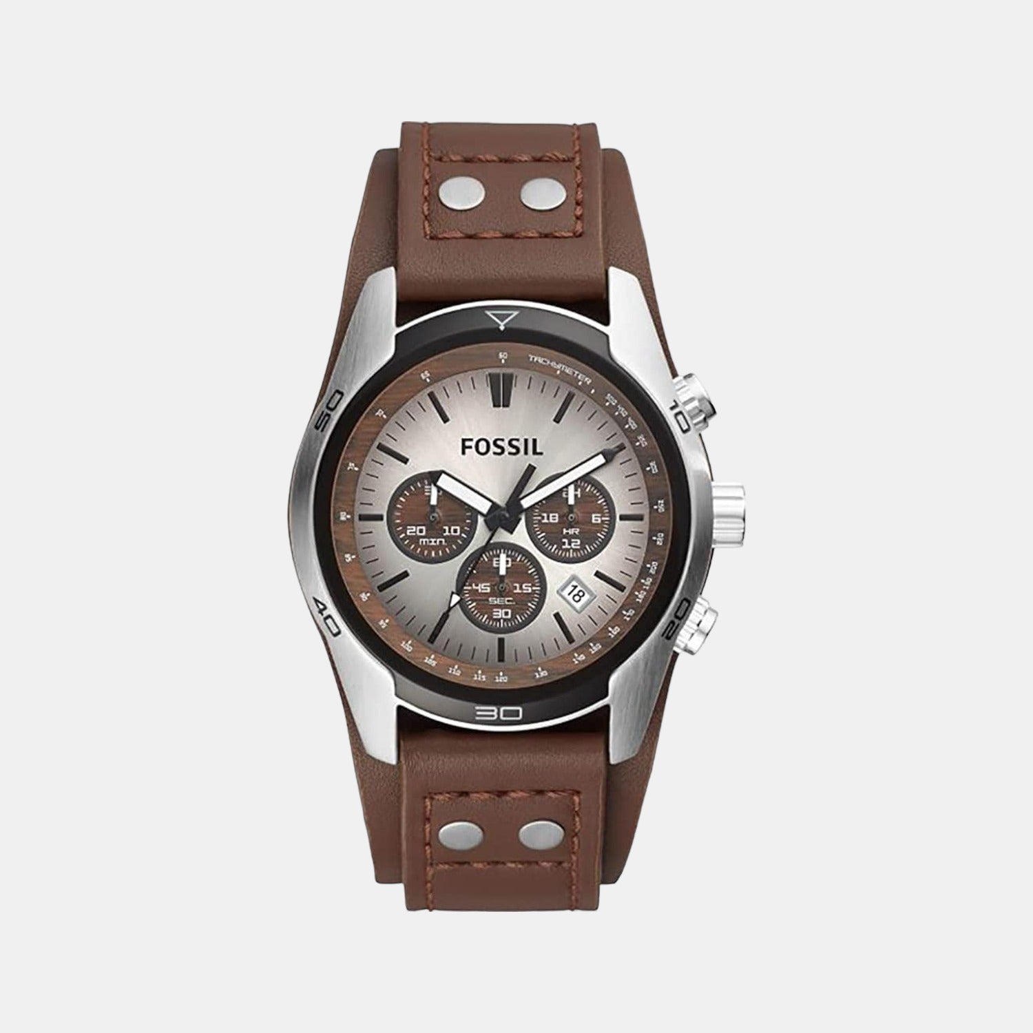 Fossil Coachman Men Quartz Two Tone Dial Chronograph Leather Watch CH2565