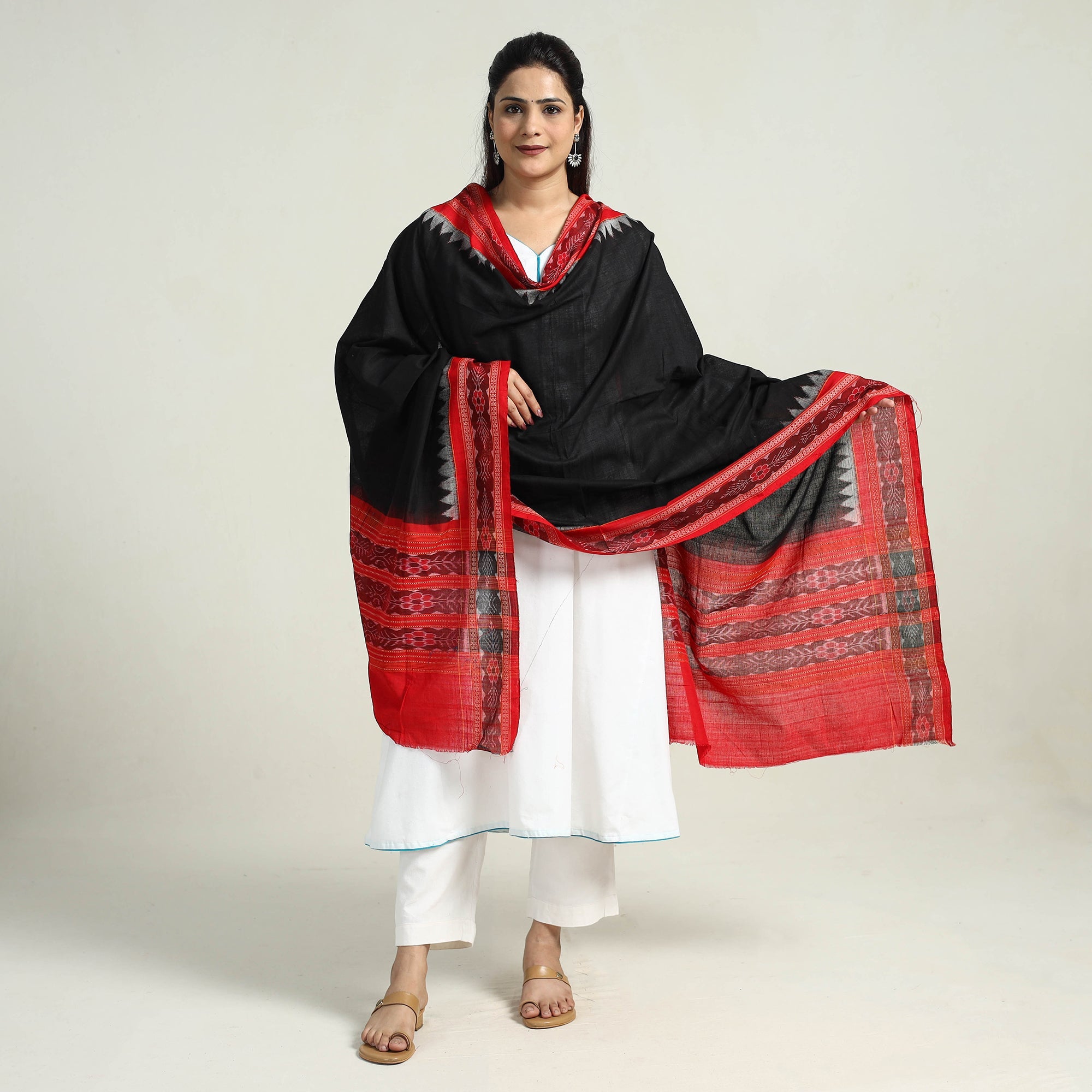 ASHOKA ASSEMBLE - CELEBRATING CRAFTS OF ODISHA Black - Sambalpuri Ikat Weave Handloom Plain Cotton Dupatta 24 - view 2