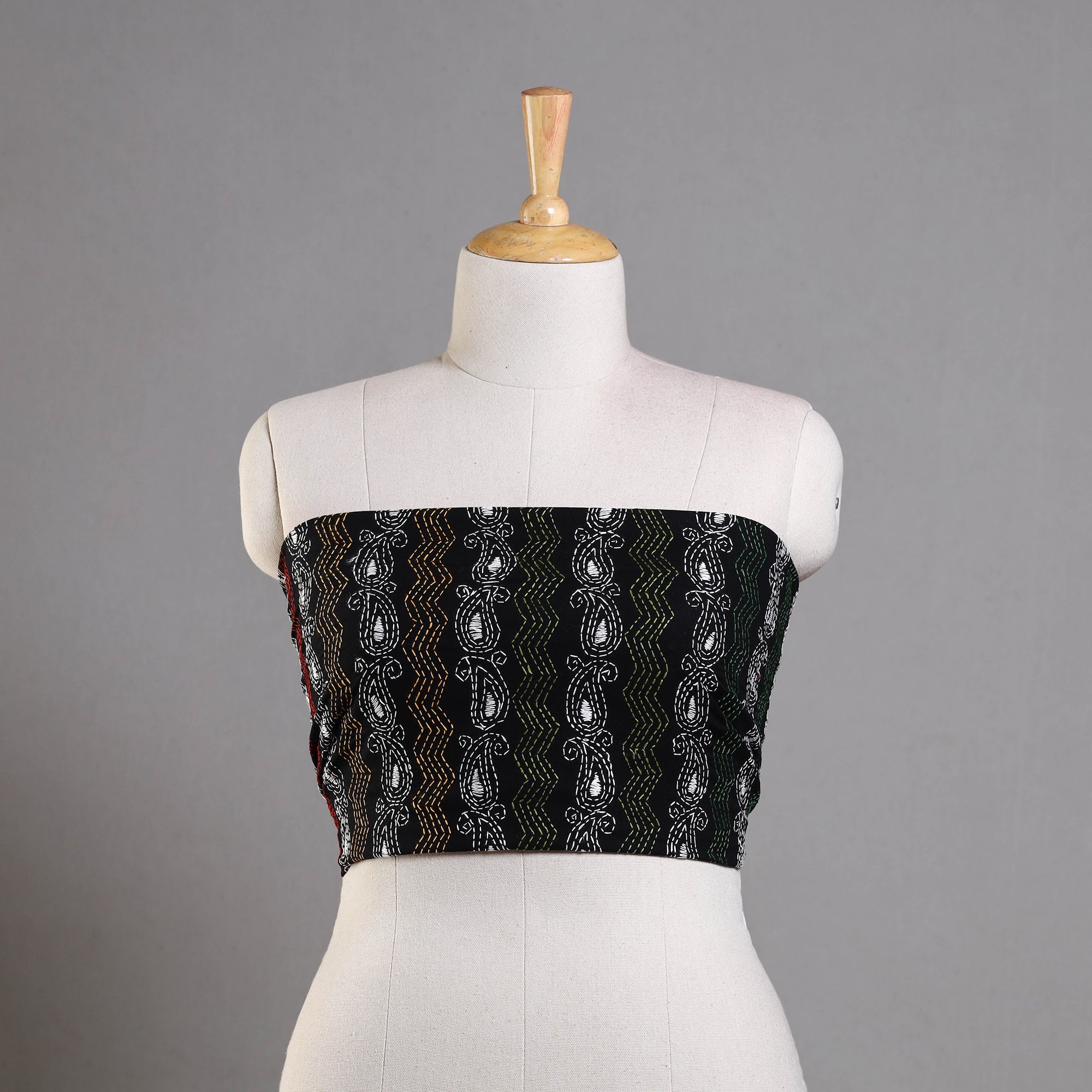 KHUSHBASH - HAPPY LOOM OF EAST Black - Bengal Kantha Embroidery Cotton Blouse Piece 65