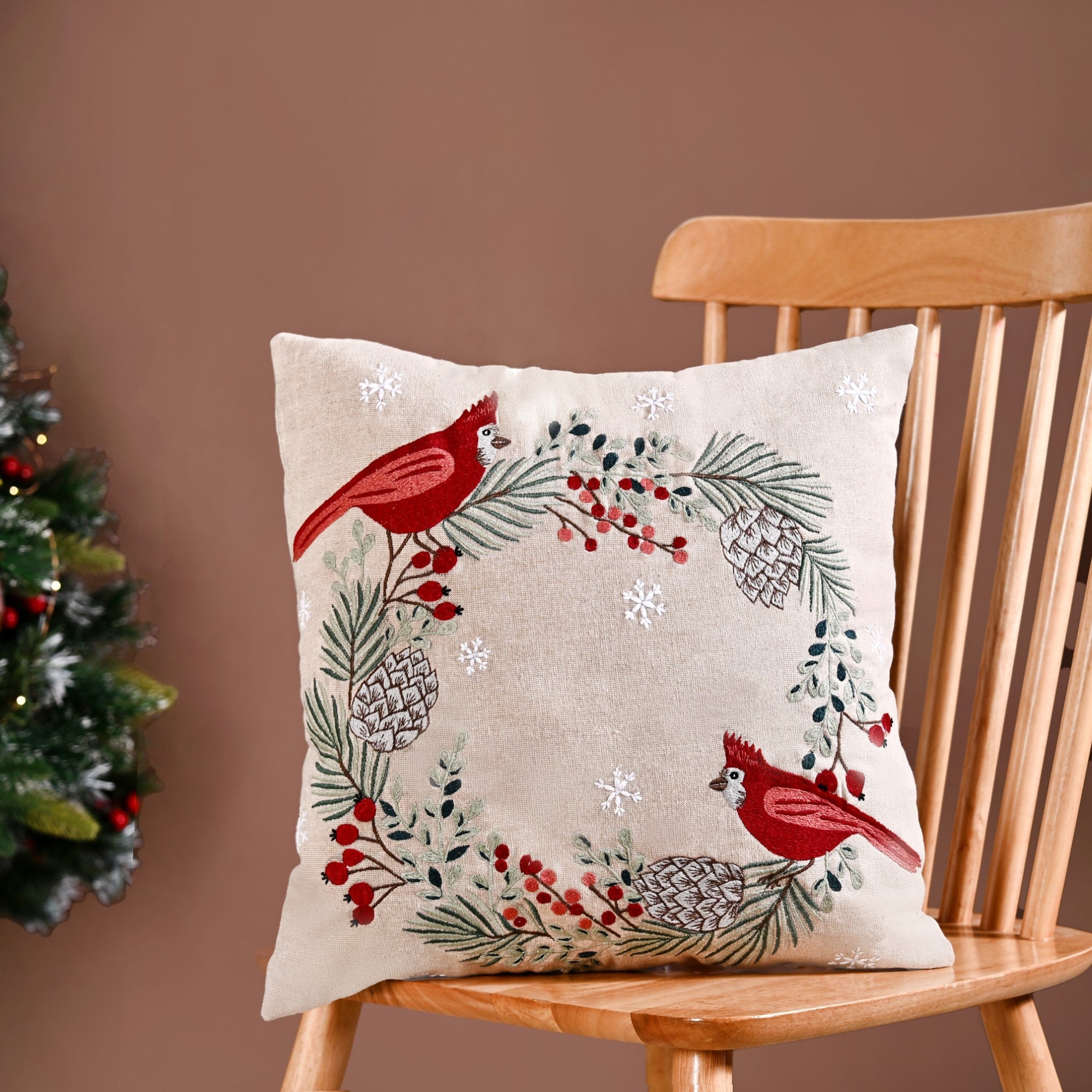 Nestasia Winter Songbirds Decorative Cotton Cushion Cover 40x40cm