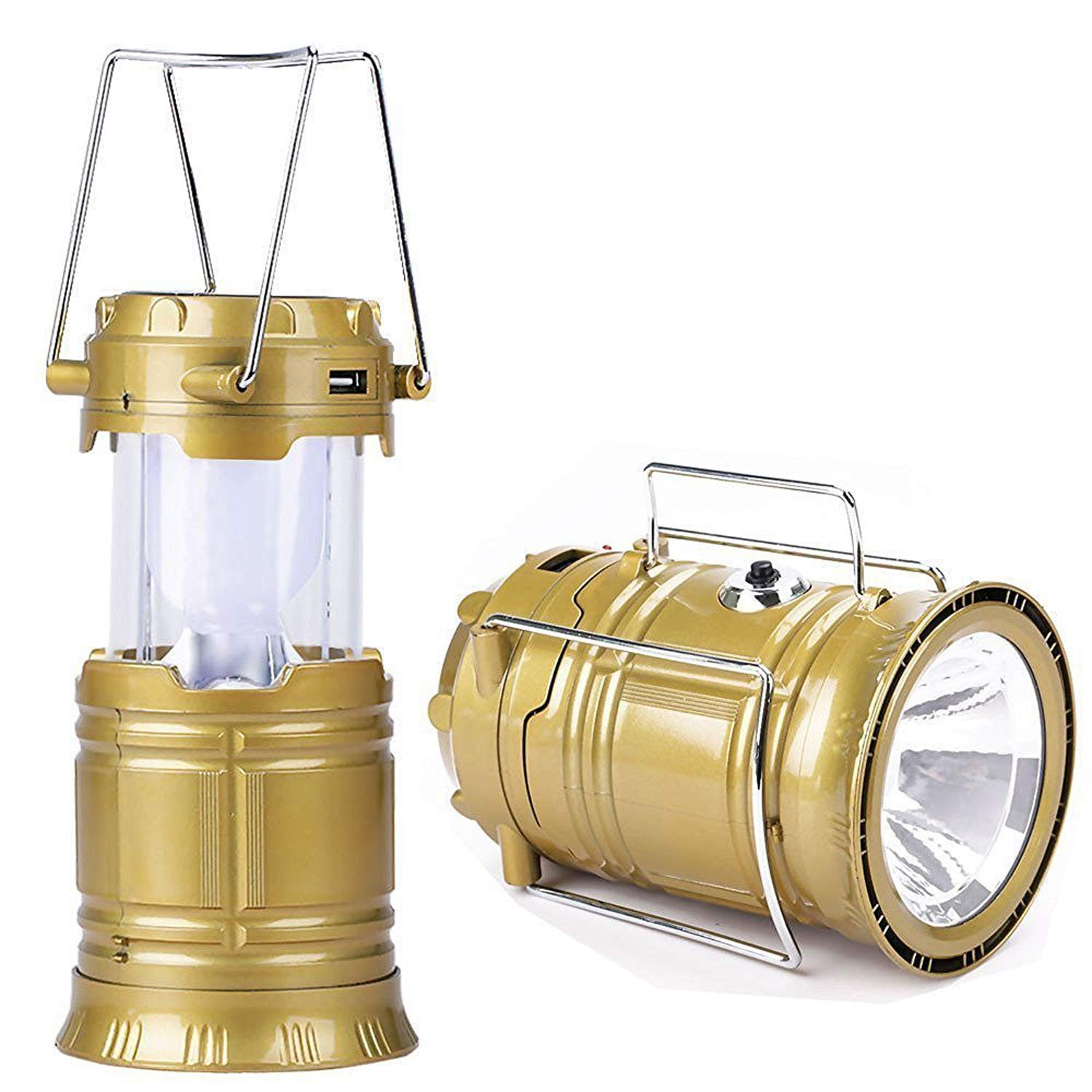 Kuber Industries 2 Piece Solar Lantern Emergency Light LED Rechargeable Torch with USB Mobile Charging Point and 2 Power Source Solar (Gold & Black) - - view 5
