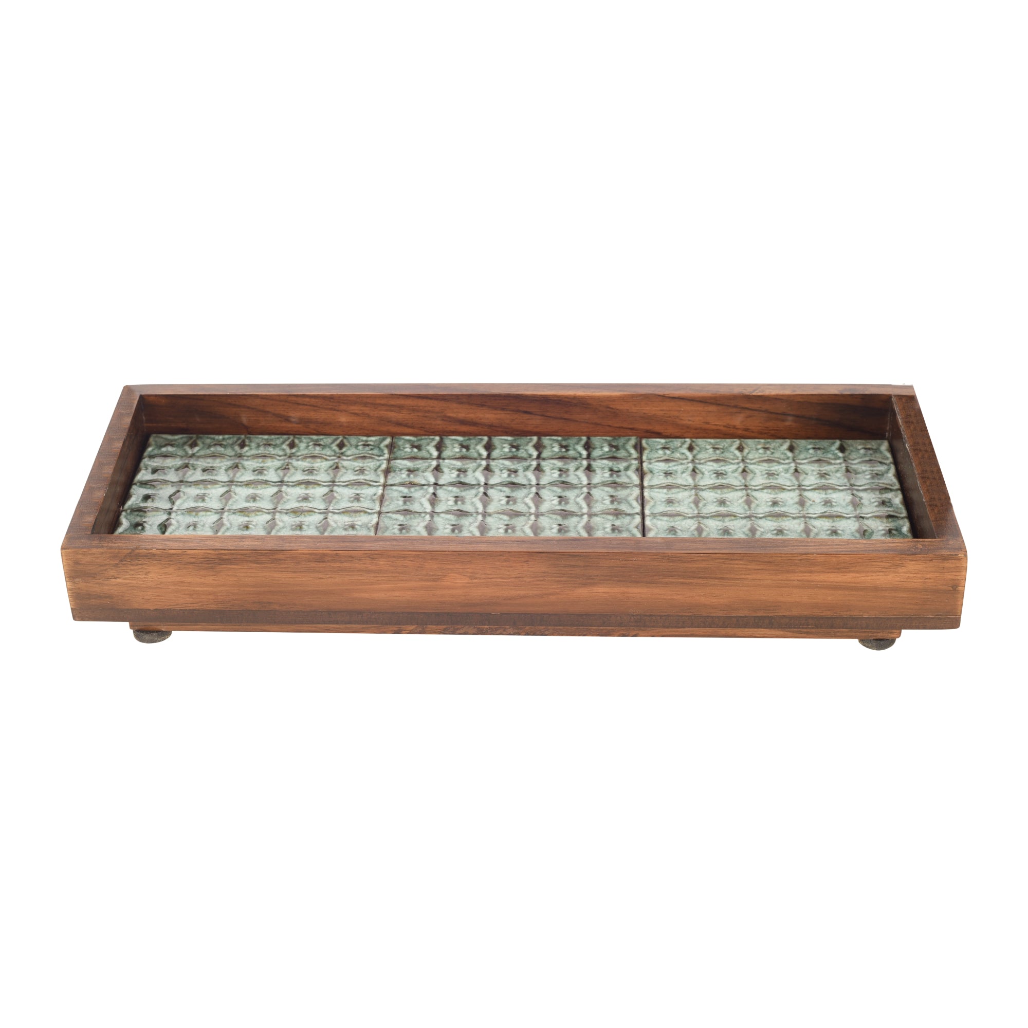 ART CREATIONS BY SUMAN SONTHALIA Brown - Mango Wood Handcrafted Jade Mosaic Rectangular Tray (12.5 x 5 in) - view 2