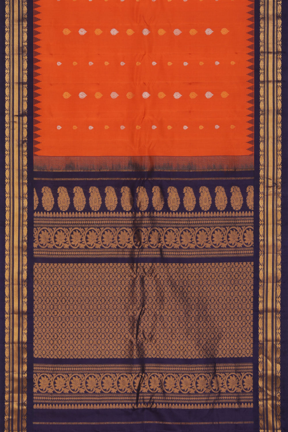 Kalanjali Gadwal Silk Orange Saree – Women's - view 3